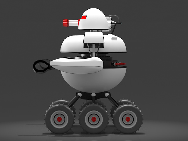 Robot on wheels with gun 3D model_2