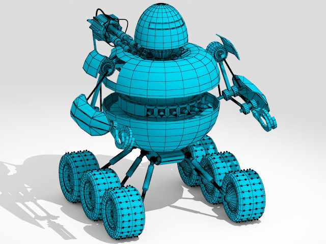 Robot on wheels with gun 3D model_8