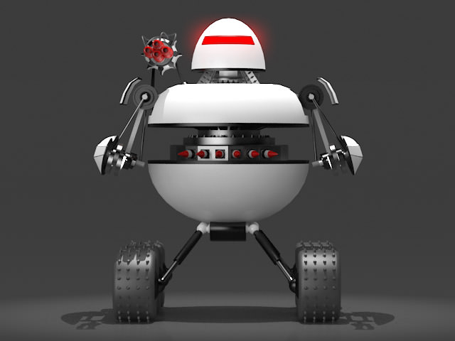 Robot on wheels with gun 3D model_1