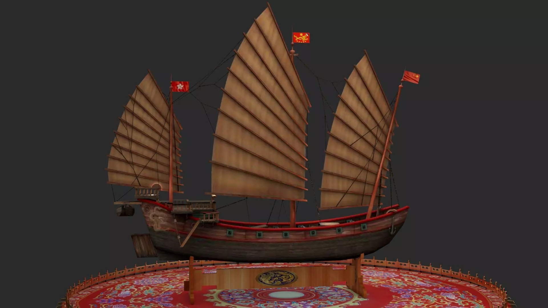 Chinese junk ship Low-poly 3D model