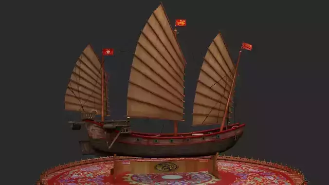 Chinese junk ship Low-poly 3D model