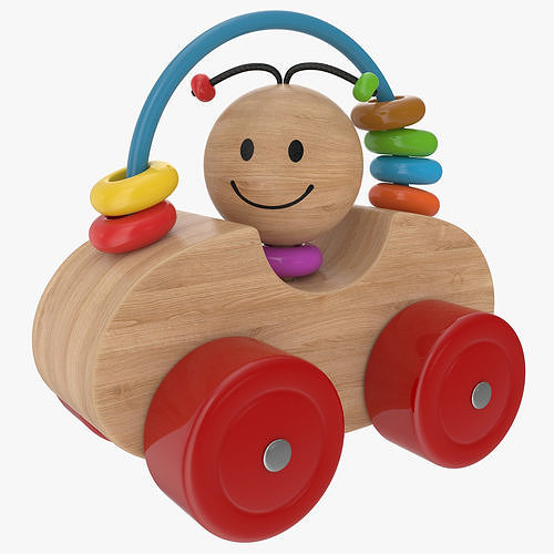 Wooden Car Low-poly 3D model 2