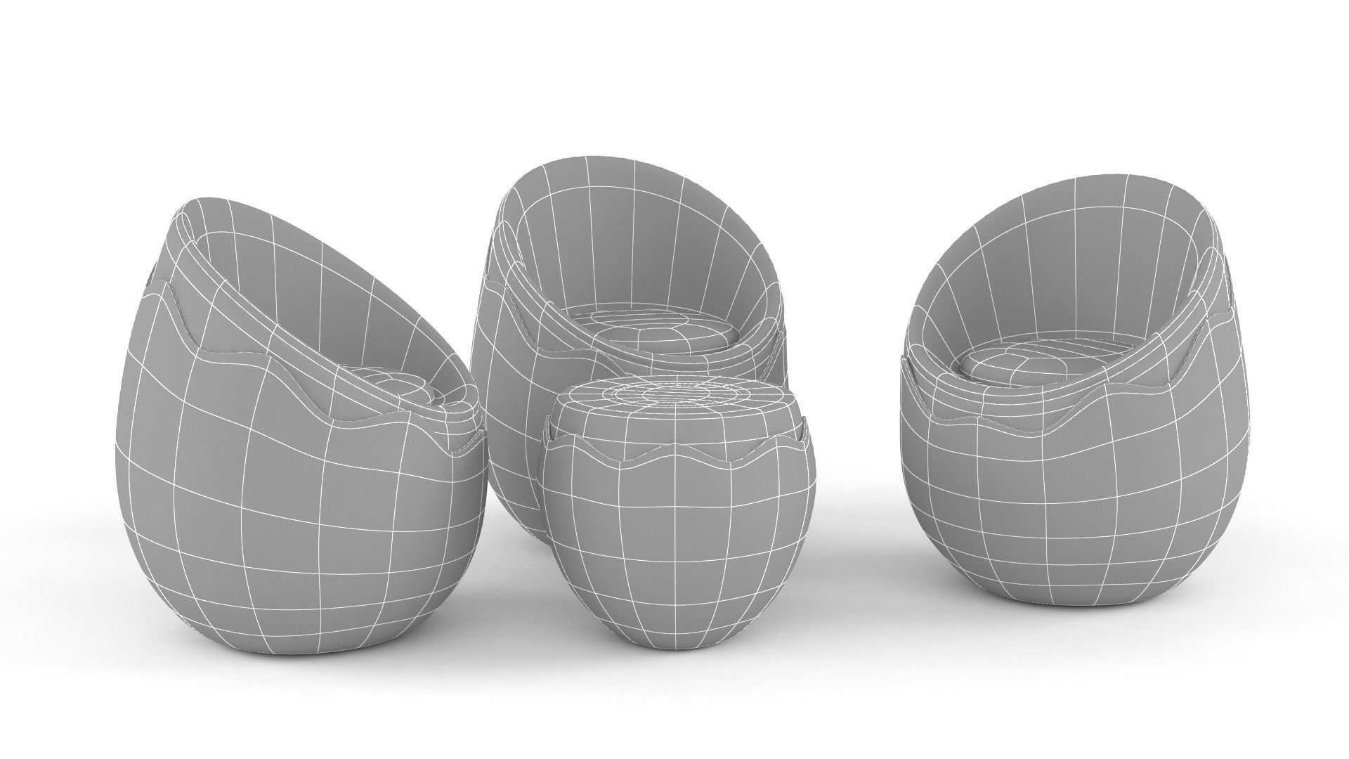 Egg Shaped Chair Table Cute Furniture Coffee Stool 3D model_6