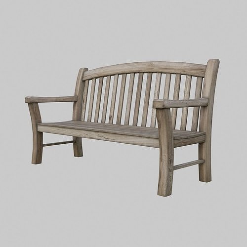Bench outdoor - aged wood Low-poly 3D model