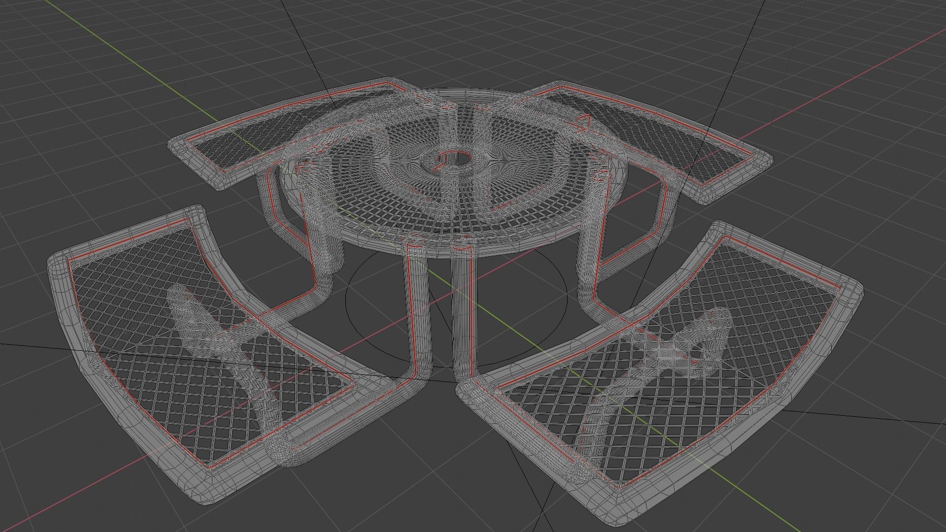 Wire Round Picnic Table 3D model_8