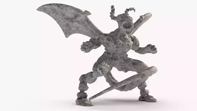 Gargoyl stone dragon Low-poly 3D model