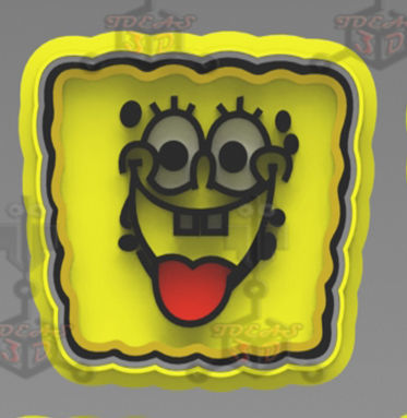 SPONGE BOB FACE COOKIE CUTTER AND STAMP 3D print model_2