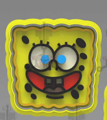SPONGE BOB FACE COOKIE CUTTER AND STAMP 3D print model_1