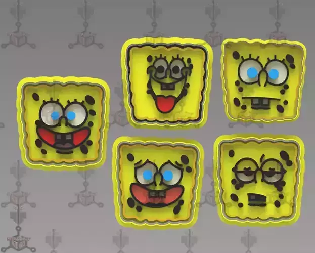  SPONGE BOB FACE COOKIE CUTTER AND STAMP 3D print model