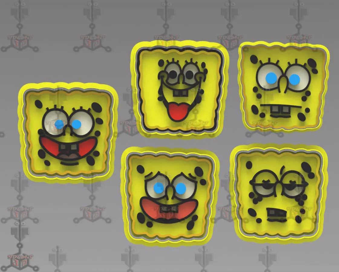 SPONGE BOB FACE COOKIE CUTTER AND STAMP 3D print model_0