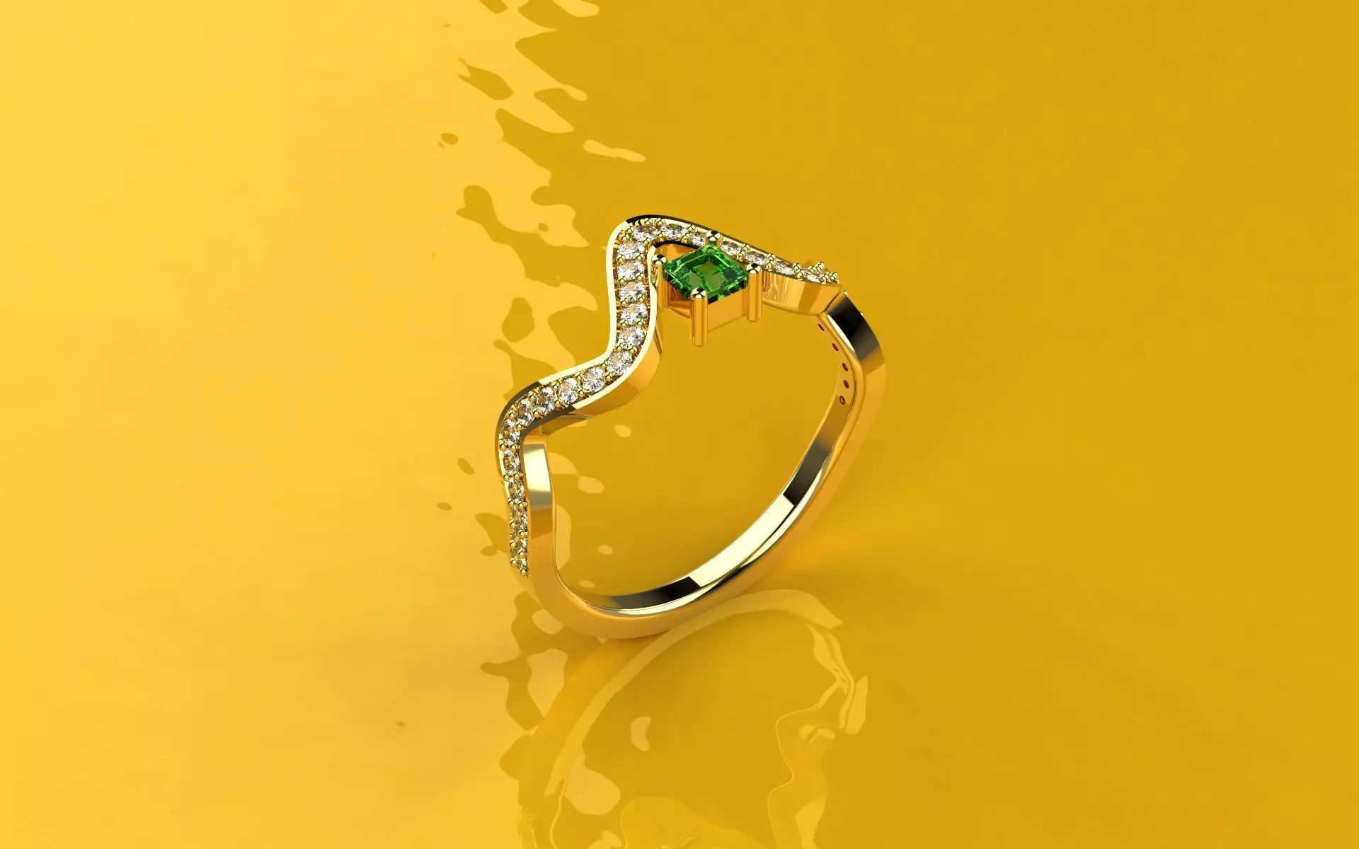 Ring wave and Princess -Jewelry 3D - AN-385 3D print model_0