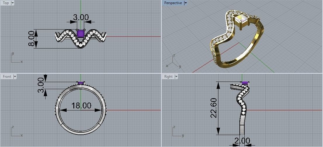 Ring wave and Princess -Jewelry 3D - AN-385 3D print model_2