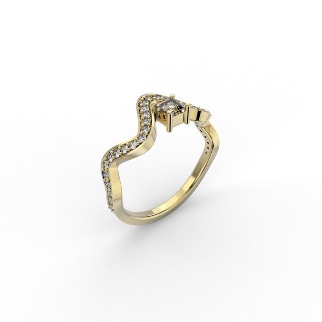 Ring wave and Princess -Jewelry 3D - AN-385 3D print model_1