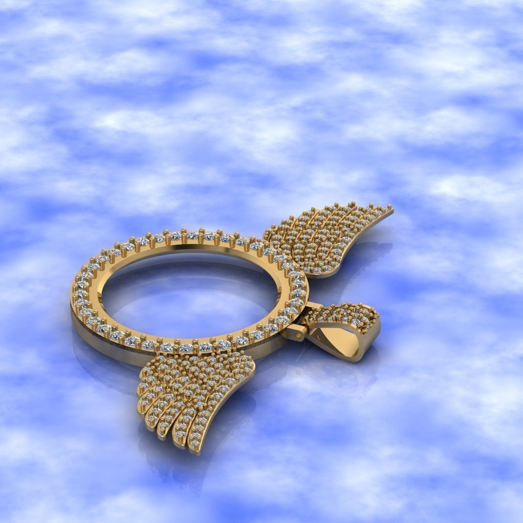  Frame with wings diamond pendant 3D print model_2