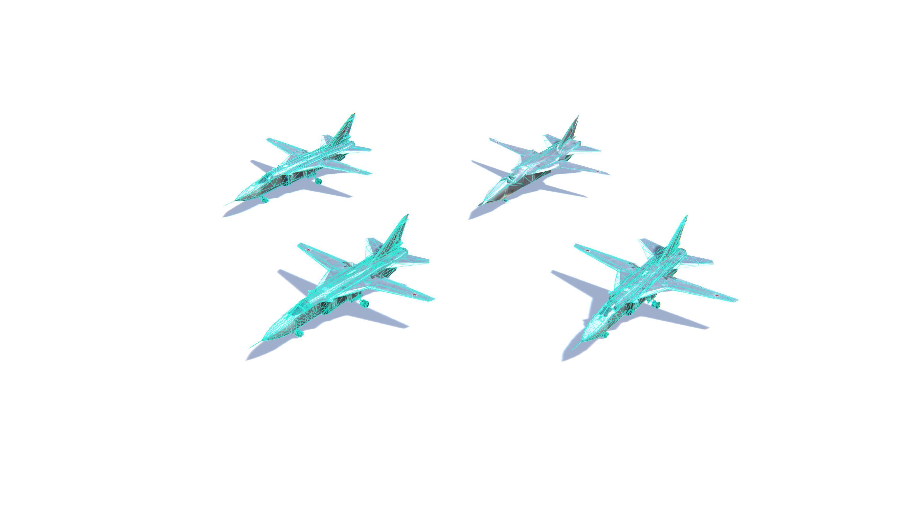 SU-24 Fencer Jet Fighter Aircraft Low-poly 3D model_25