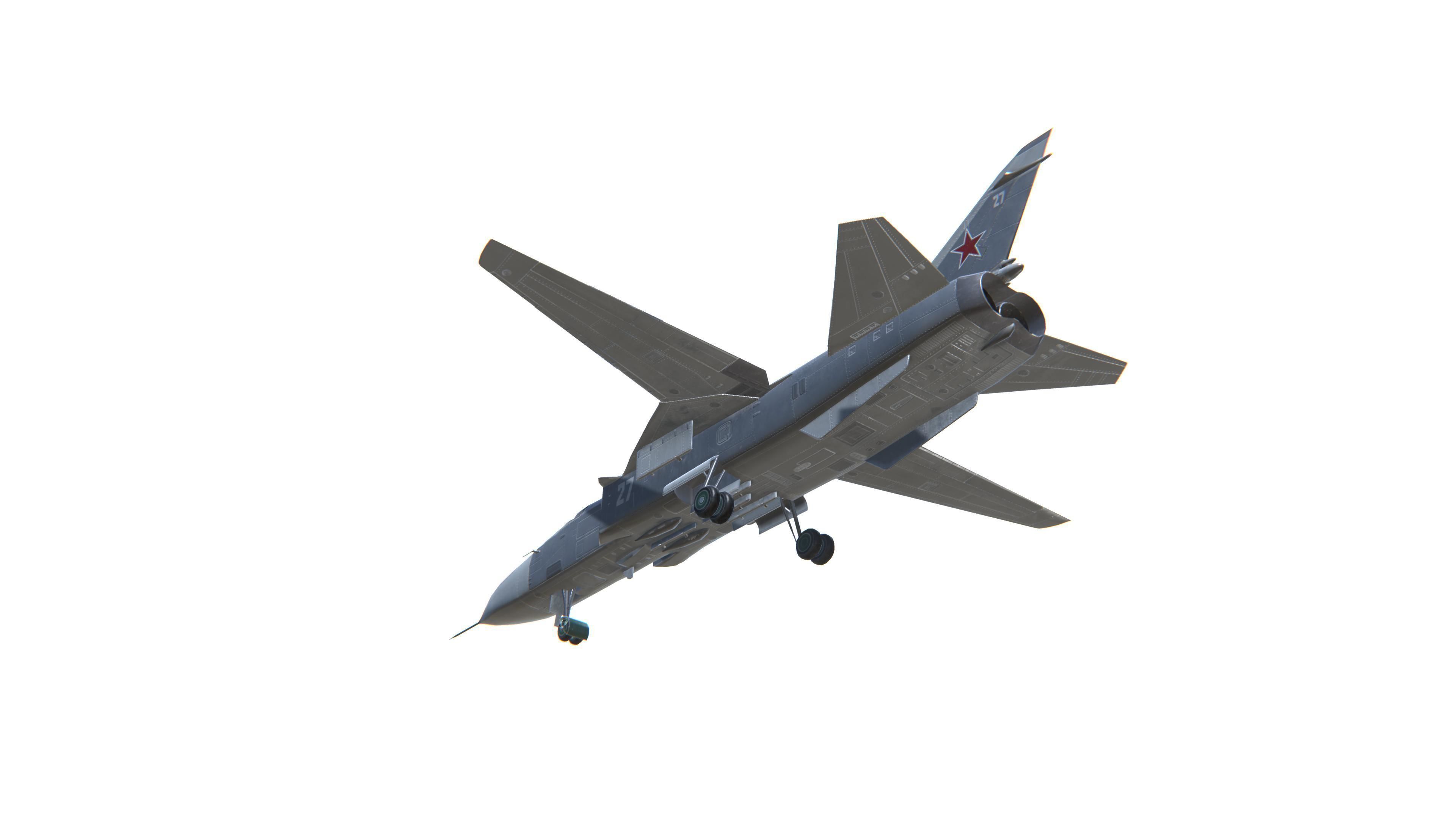 SU-24 Fencer Jet Fighter Aircraft Low-poly 3D model_16
