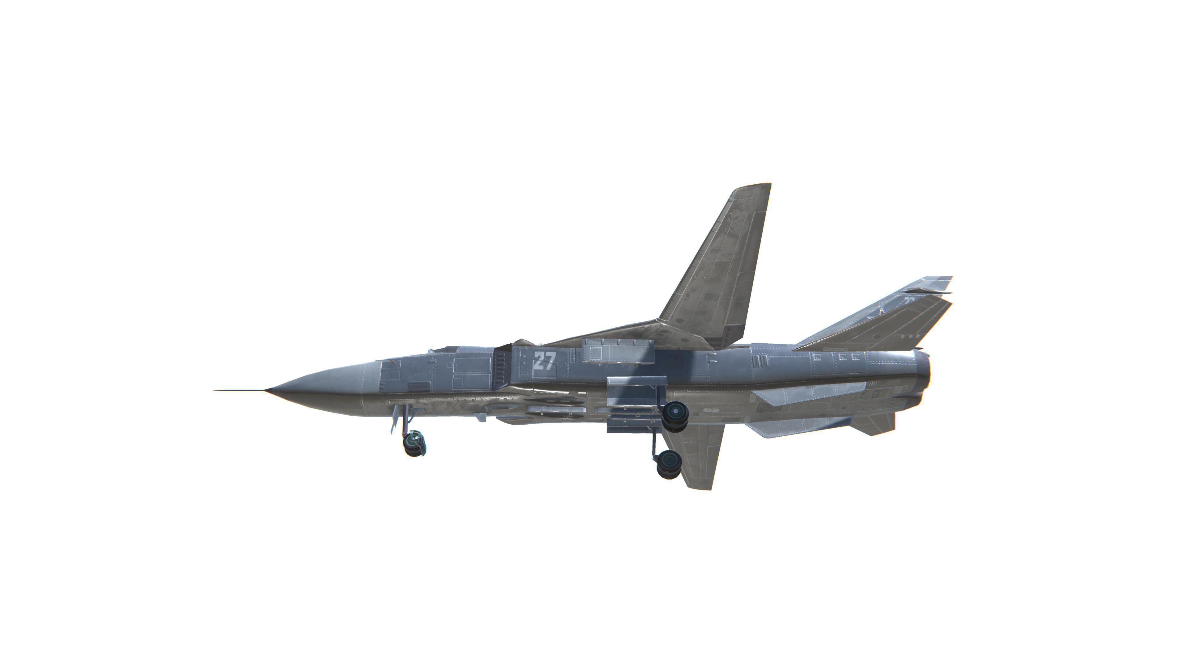 SU-24 Fencer Jet Fighter Aircraft Low-poly 3D model_17