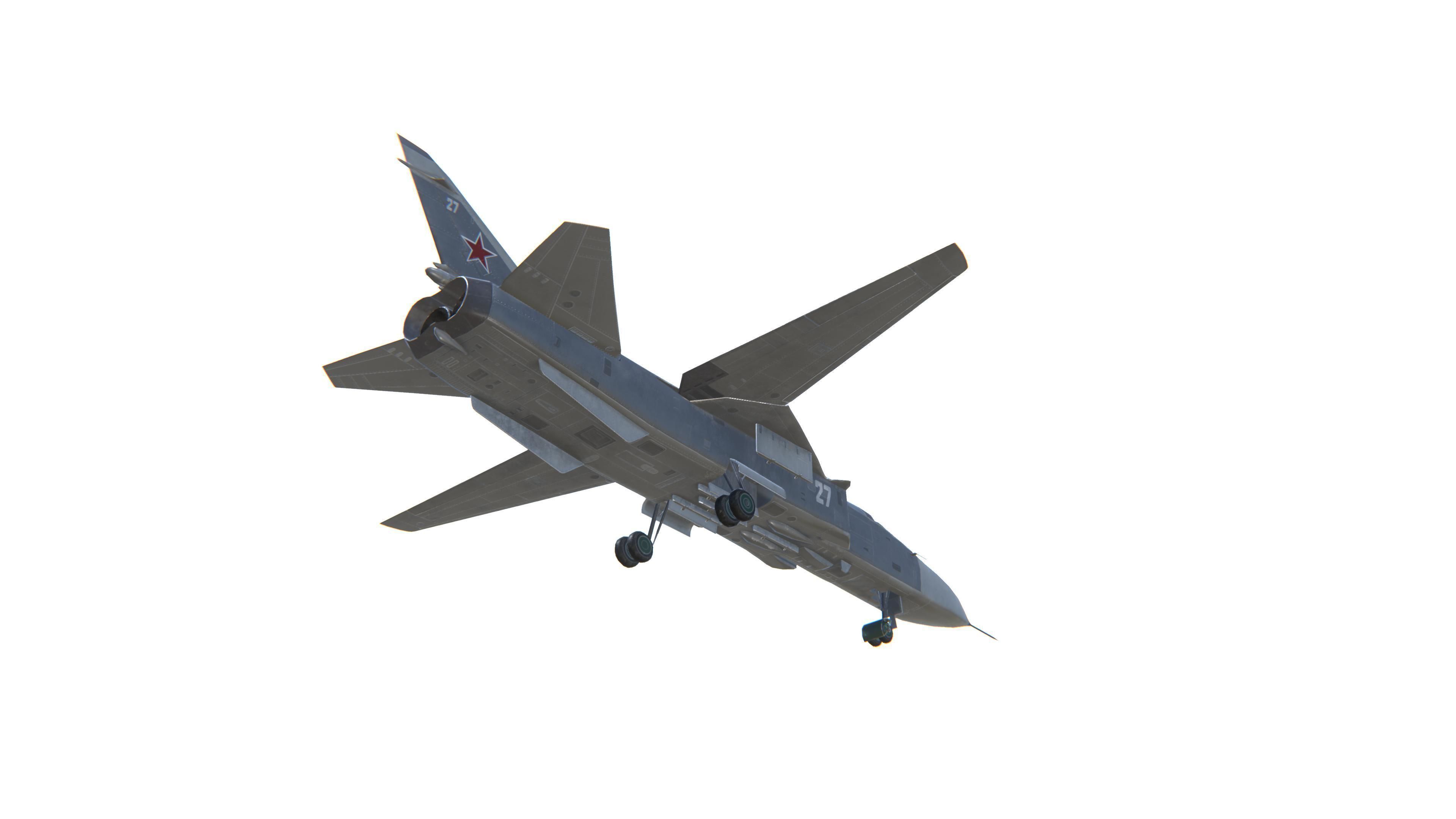SU-24 Fencer Jet Fighter Aircraft Low-poly 3D model_14