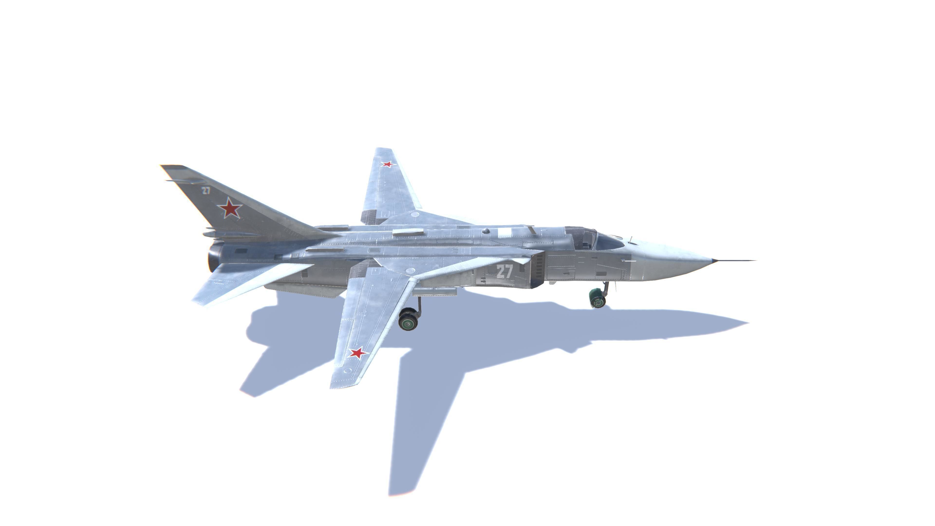 SU-24 Fencer Jet Fighter Aircraft Low-poly 3D model_4