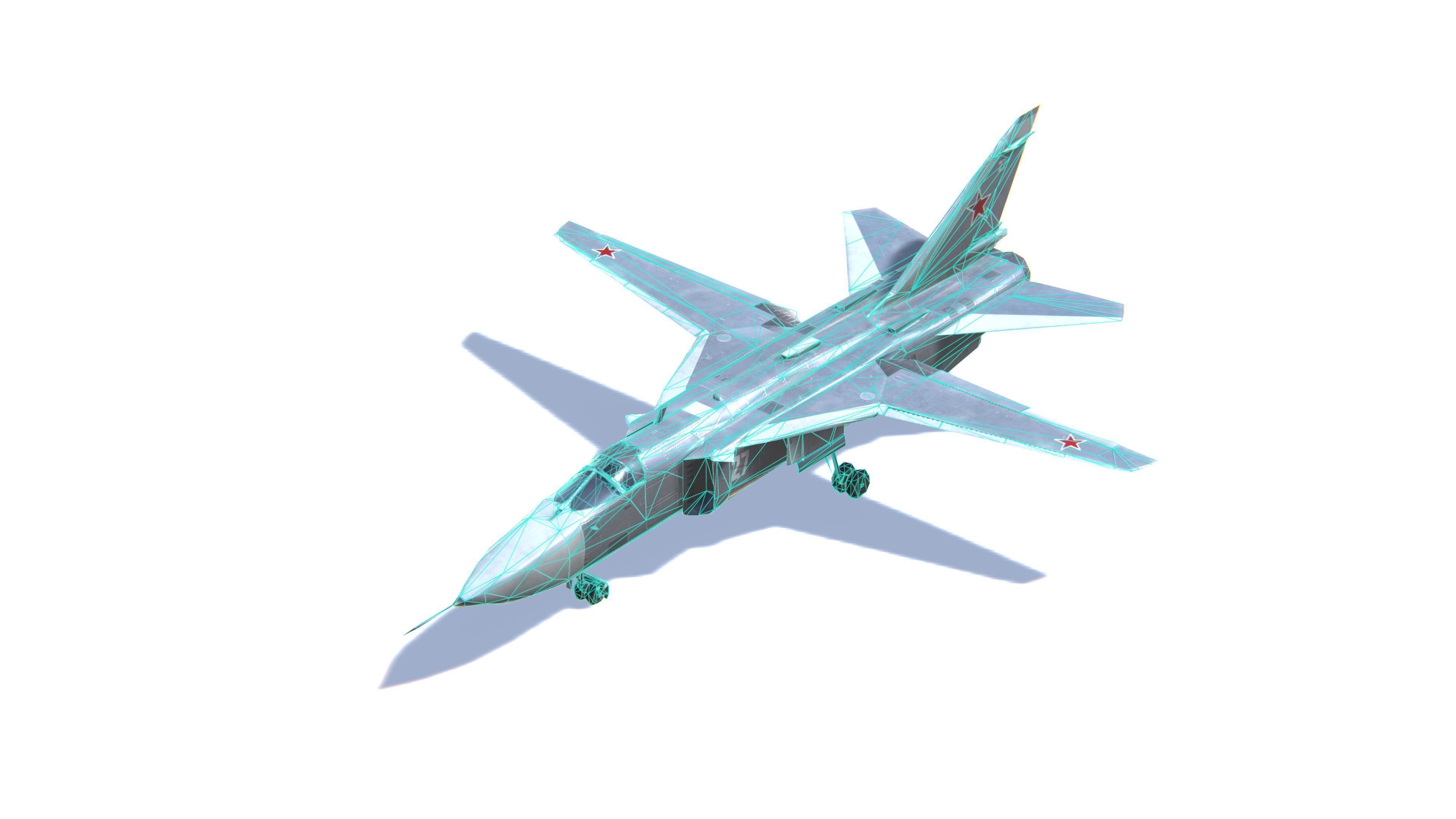 SU-24 Fencer Jet Fighter Aircraft Low-poly 3D model_28