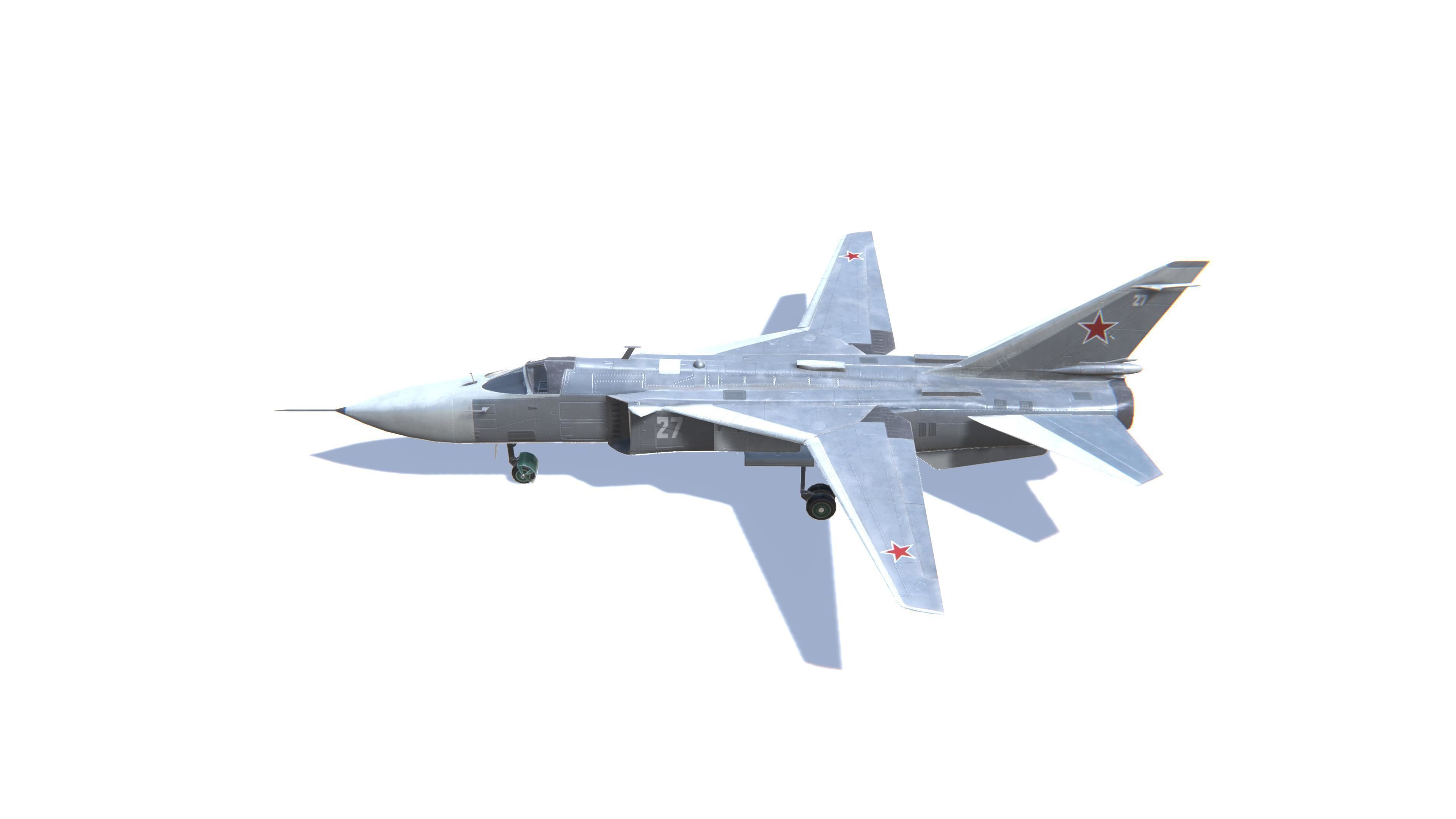 SU-24 Fencer Jet Fighter Aircraft Low-poly 3D model_8