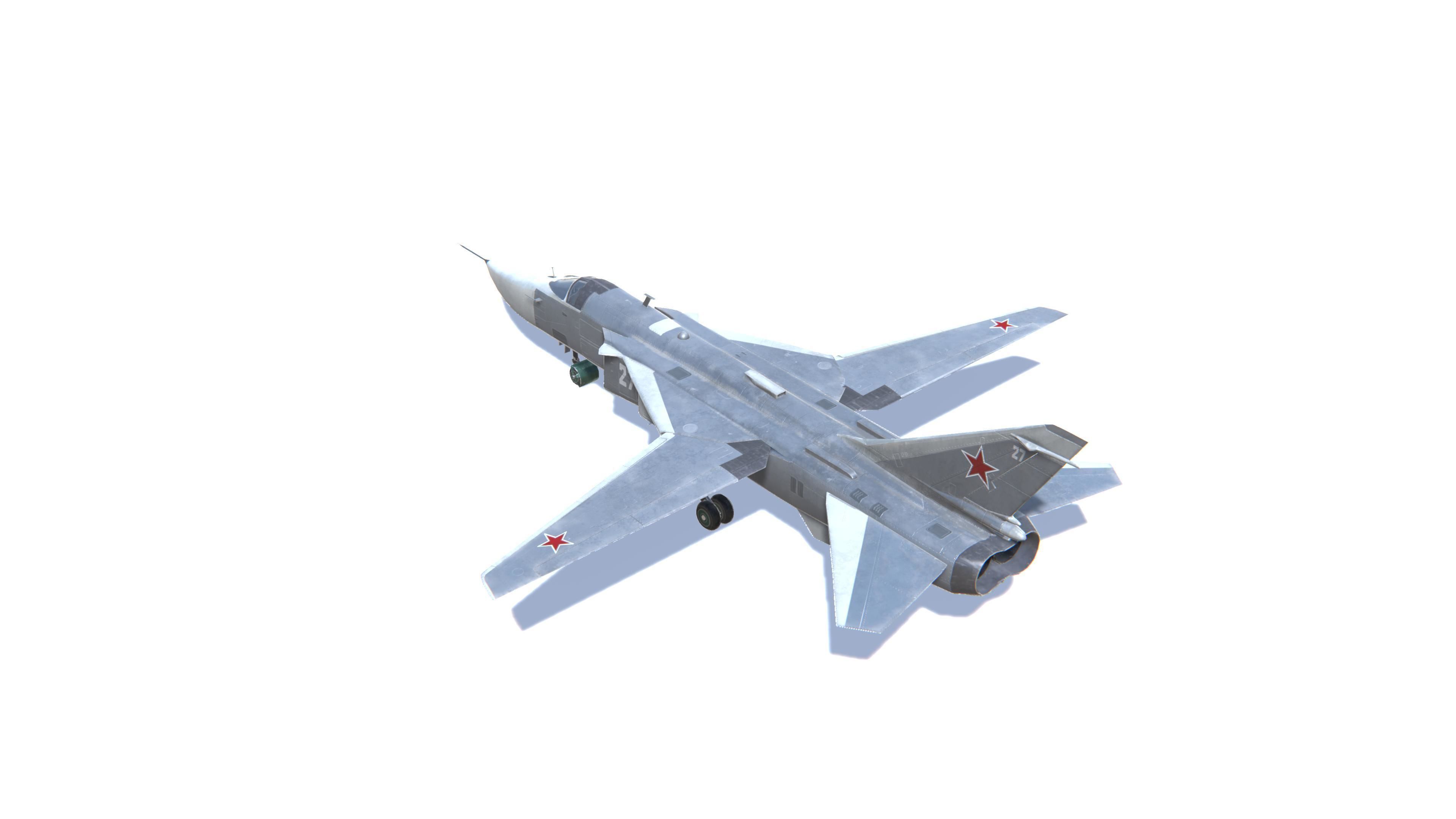 SU-24 Fencer Jet Fighter Aircraft Low-poly 3D model_7
