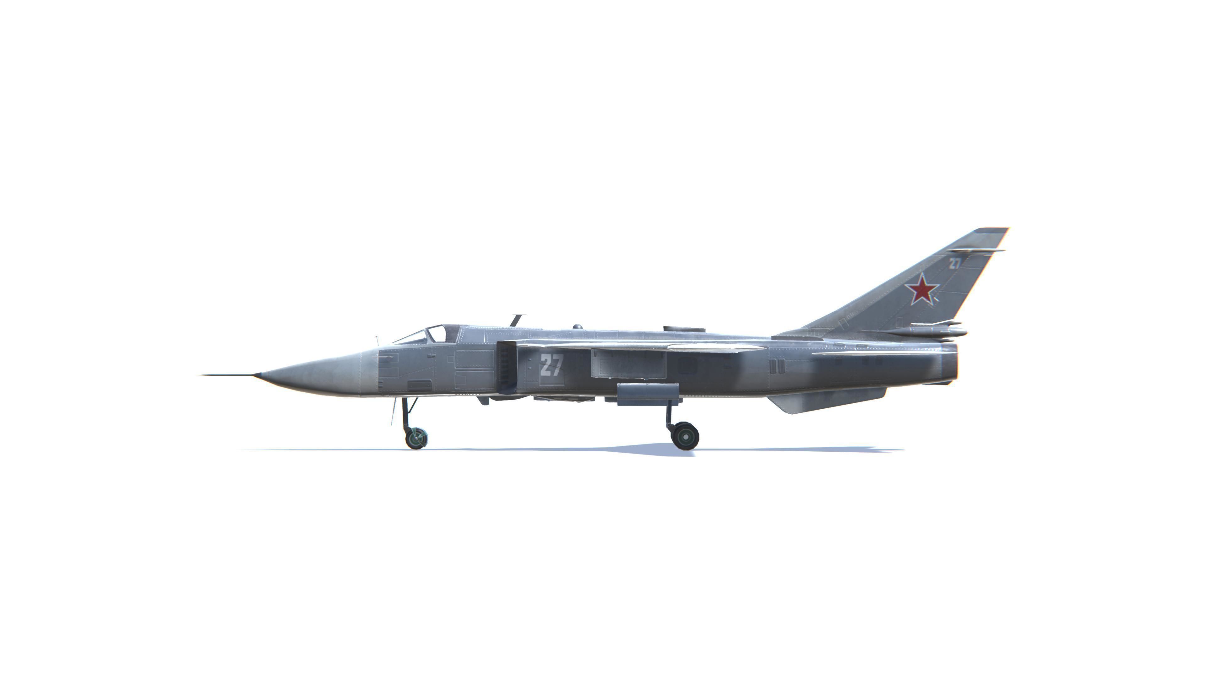 SU-24 Fencer Jet Fighter Aircraft Low-poly 3D model_21