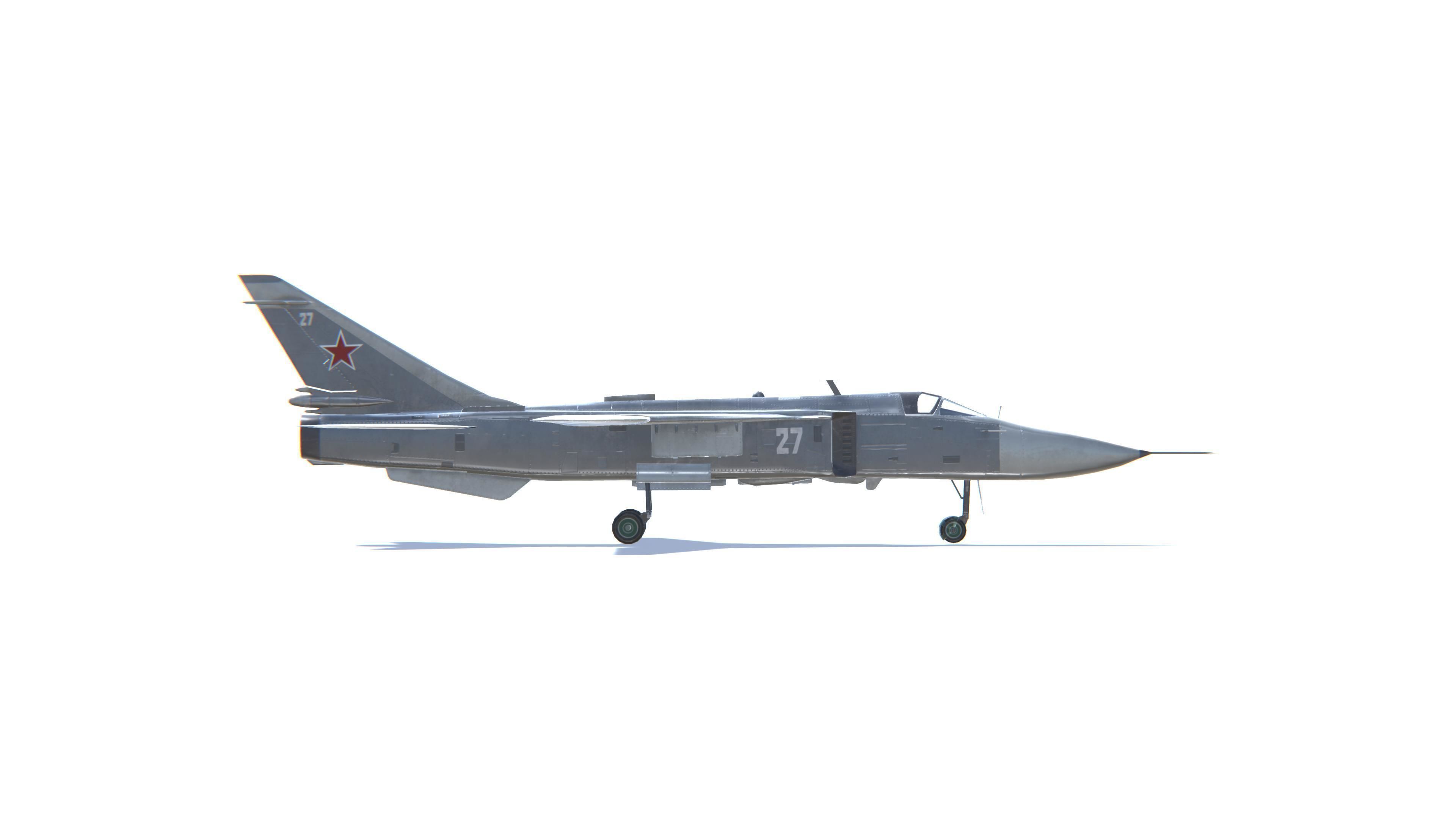SU-24 Fencer Jet Fighter Aircraft Low-poly 3D model_19