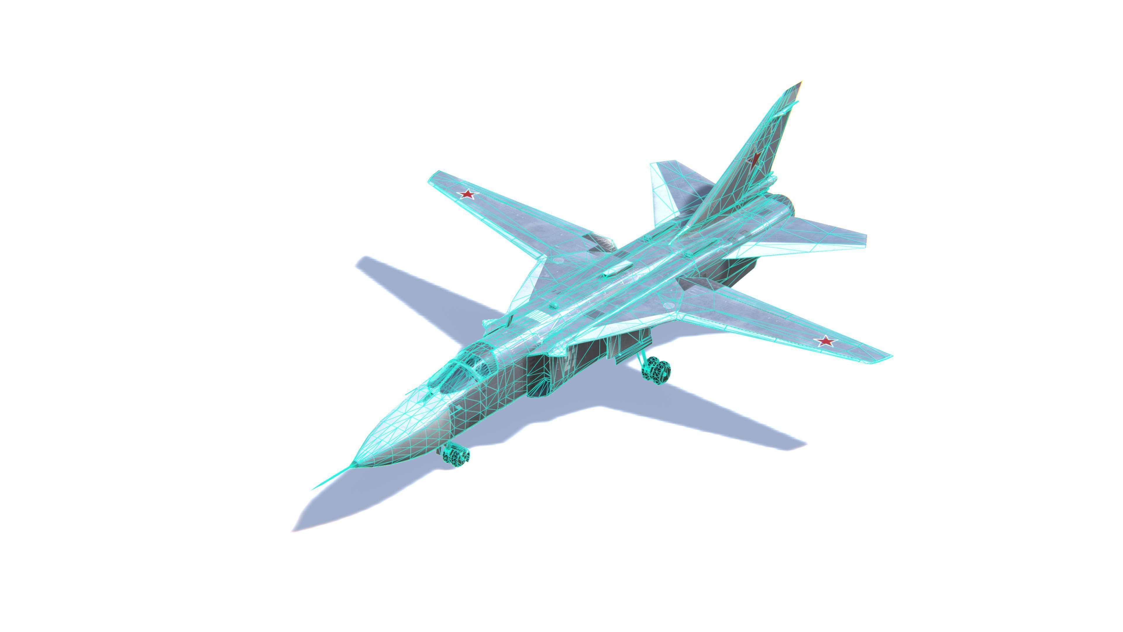 SU-24 Fencer Jet Fighter Aircraft Low-poly 3D model_26