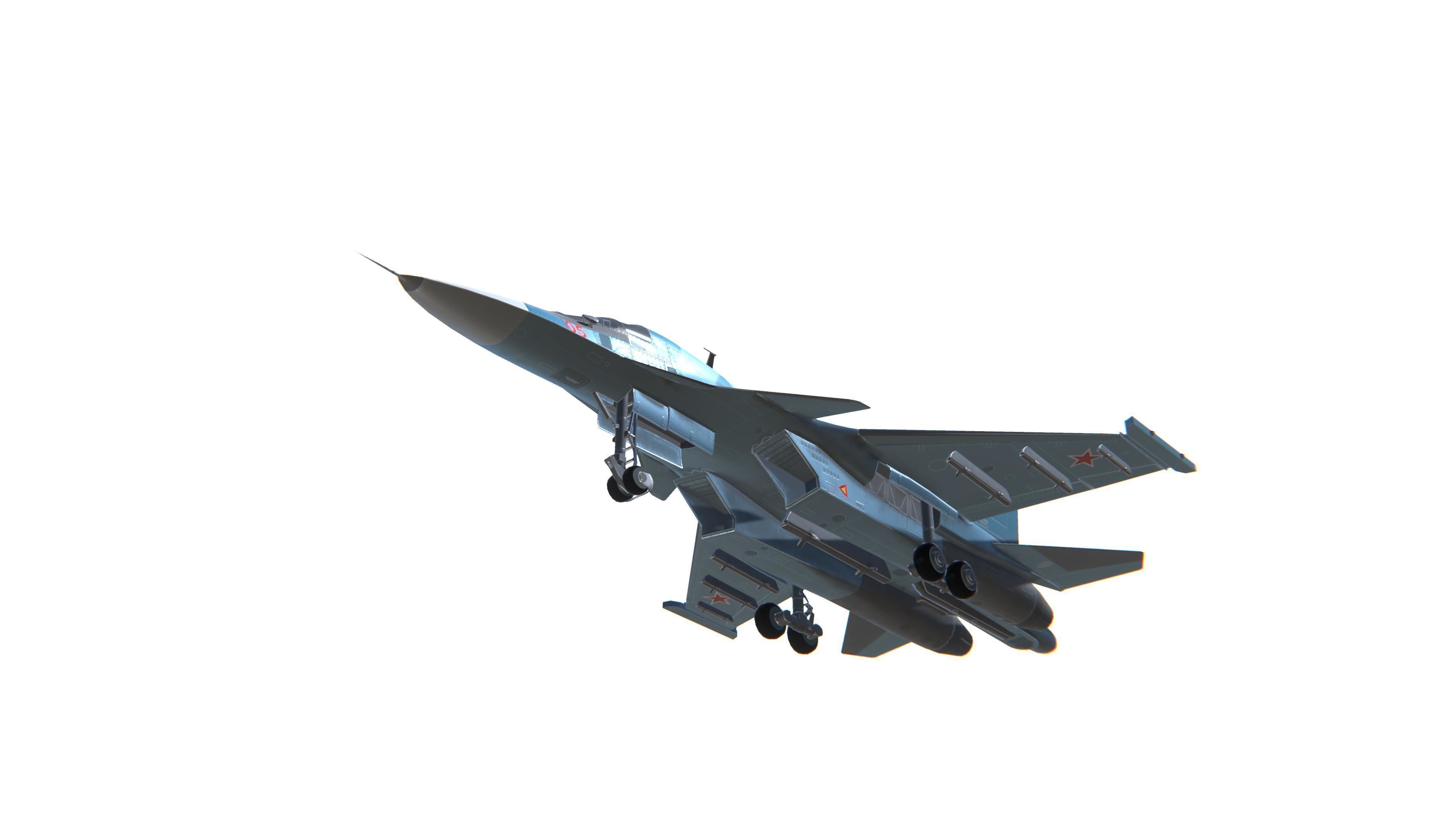 SU-34 Fullback Jet Fighter Aircraft Low-poly 3D model_10
