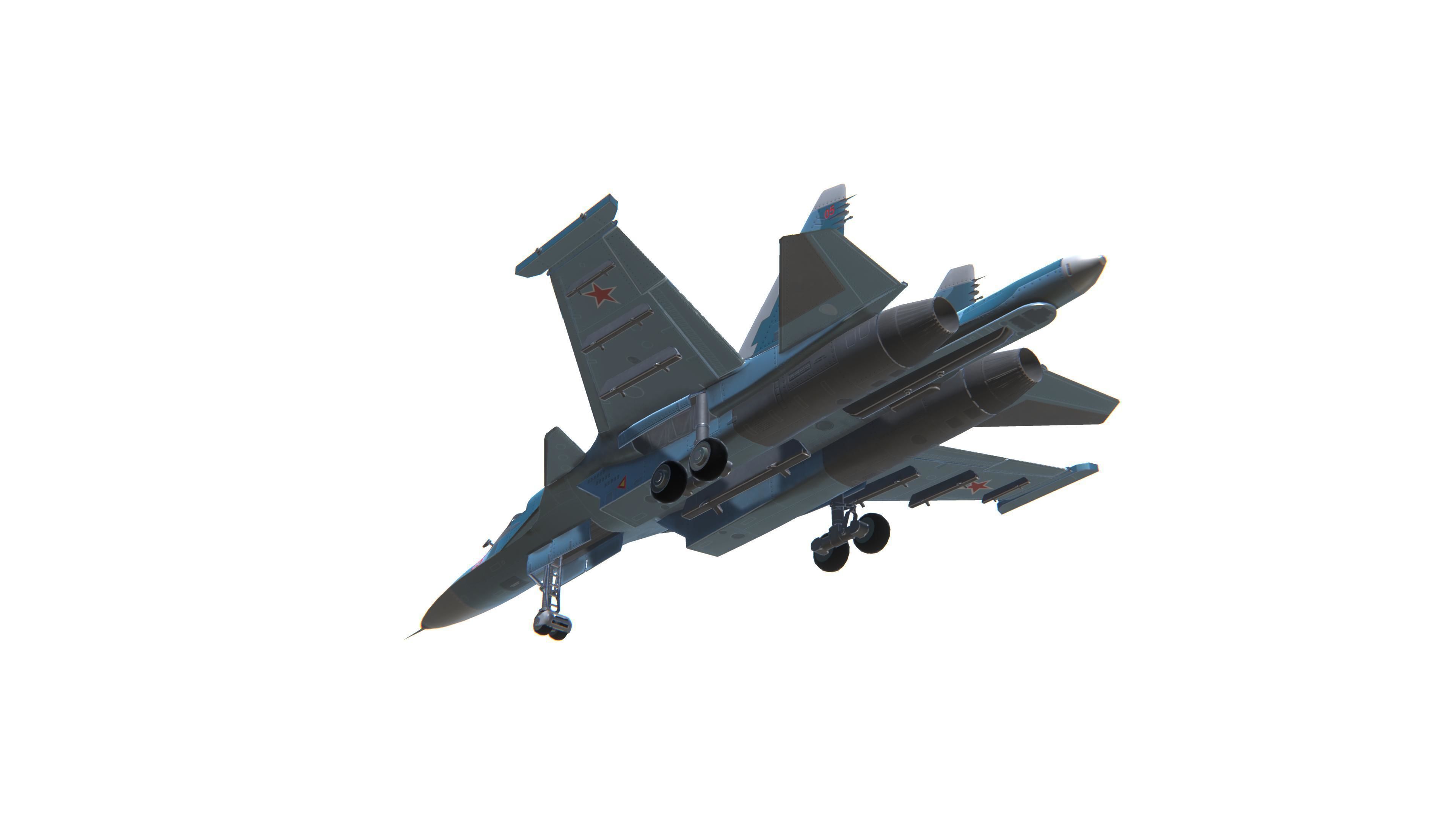 SU-34 Fullback Jet Fighter Aircraft Low-poly 3D model_16