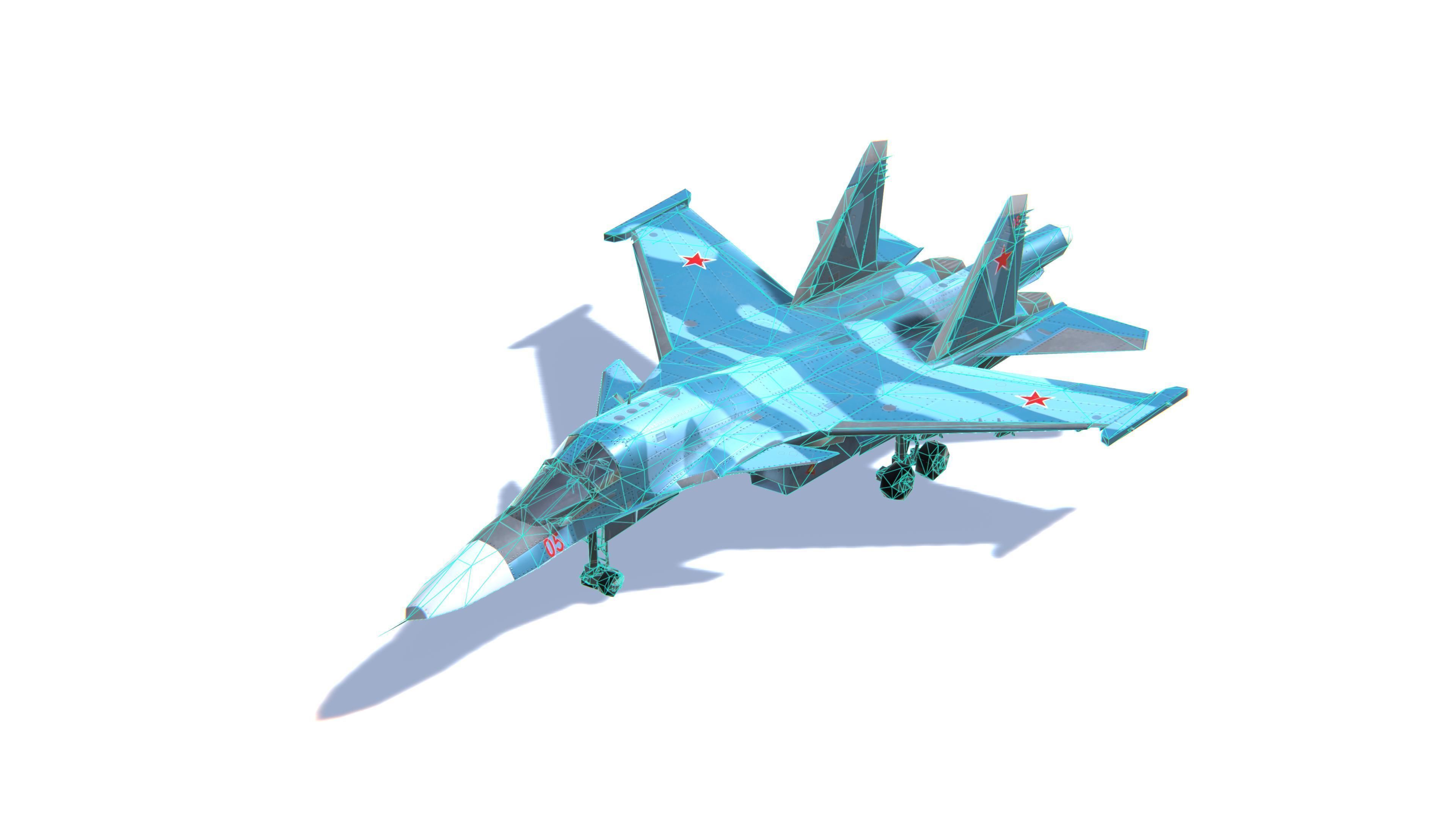 SU-34 Fullback Jet Fighter Aircraft Low-poly 3D model_28