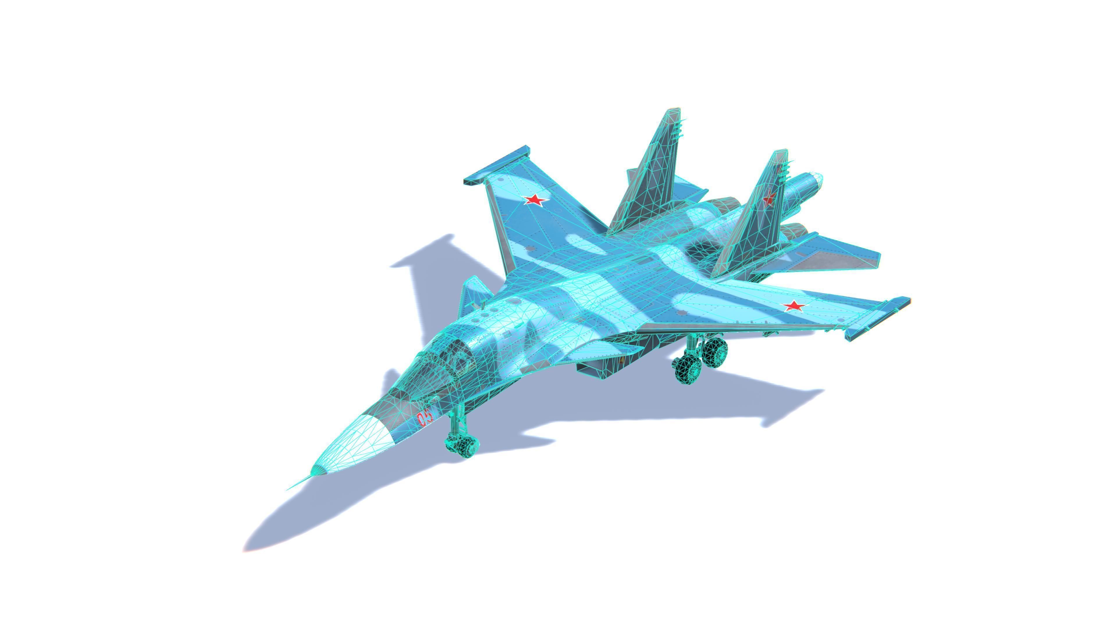 SU-34 Fullback Jet Fighter Aircraft Low-poly 3D model_26