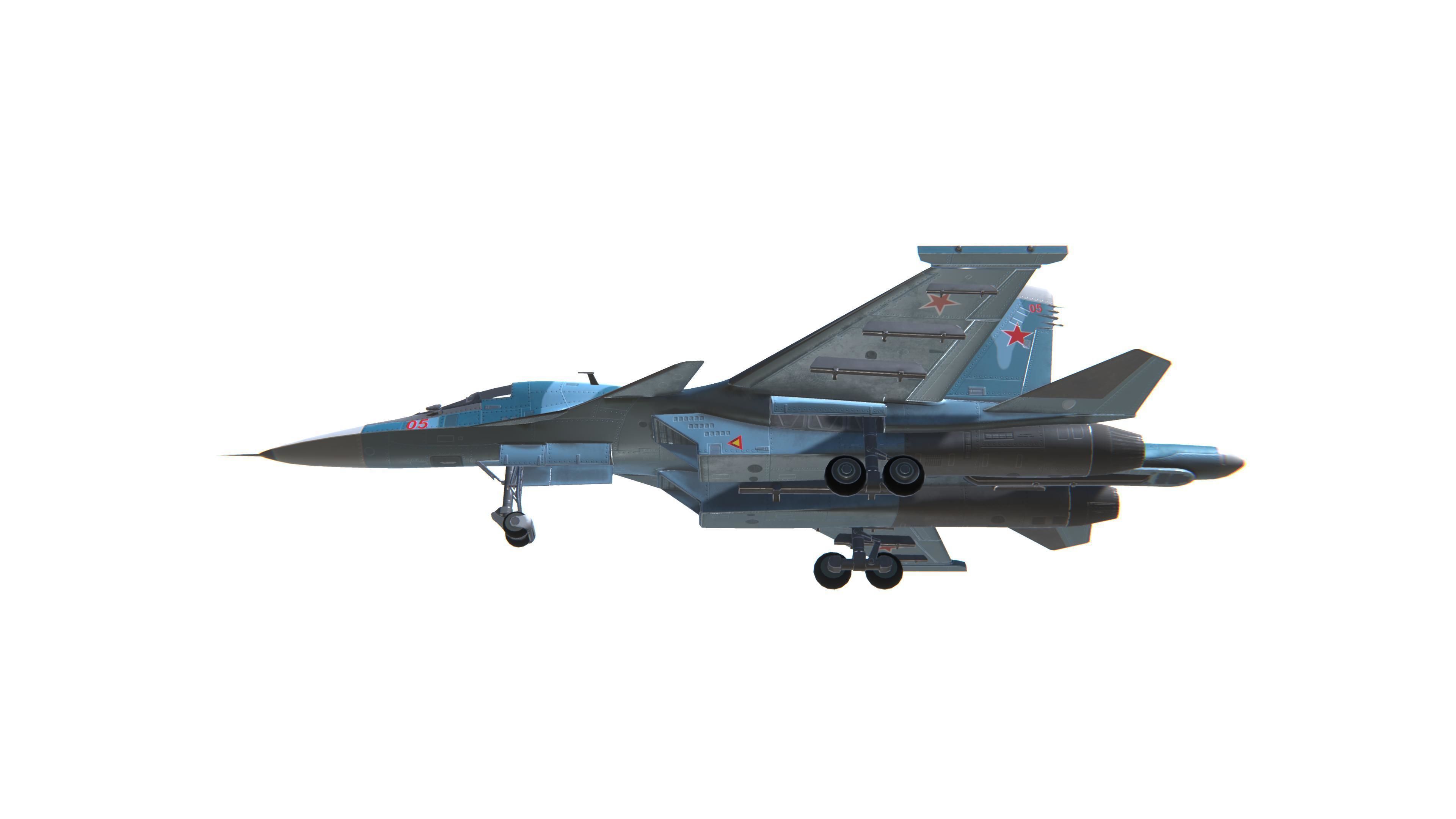 SU-34 Fullback Jet Fighter Aircraft Low-poly 3D model_17