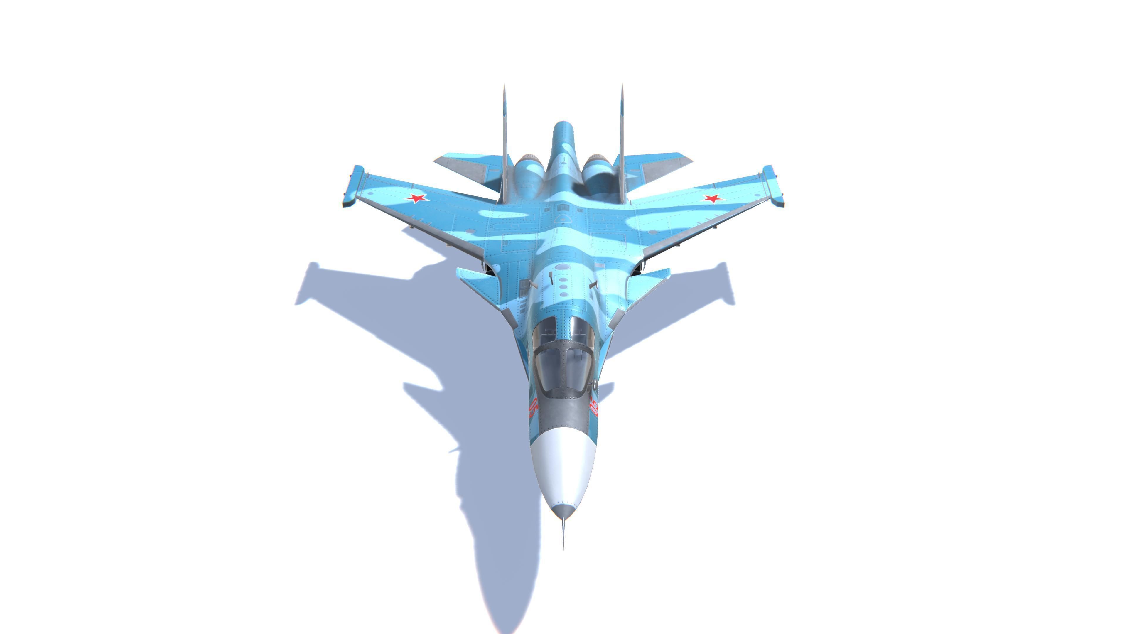 SU-34 Fullback Jet Fighter Aircraft Low-poly 3D model_2