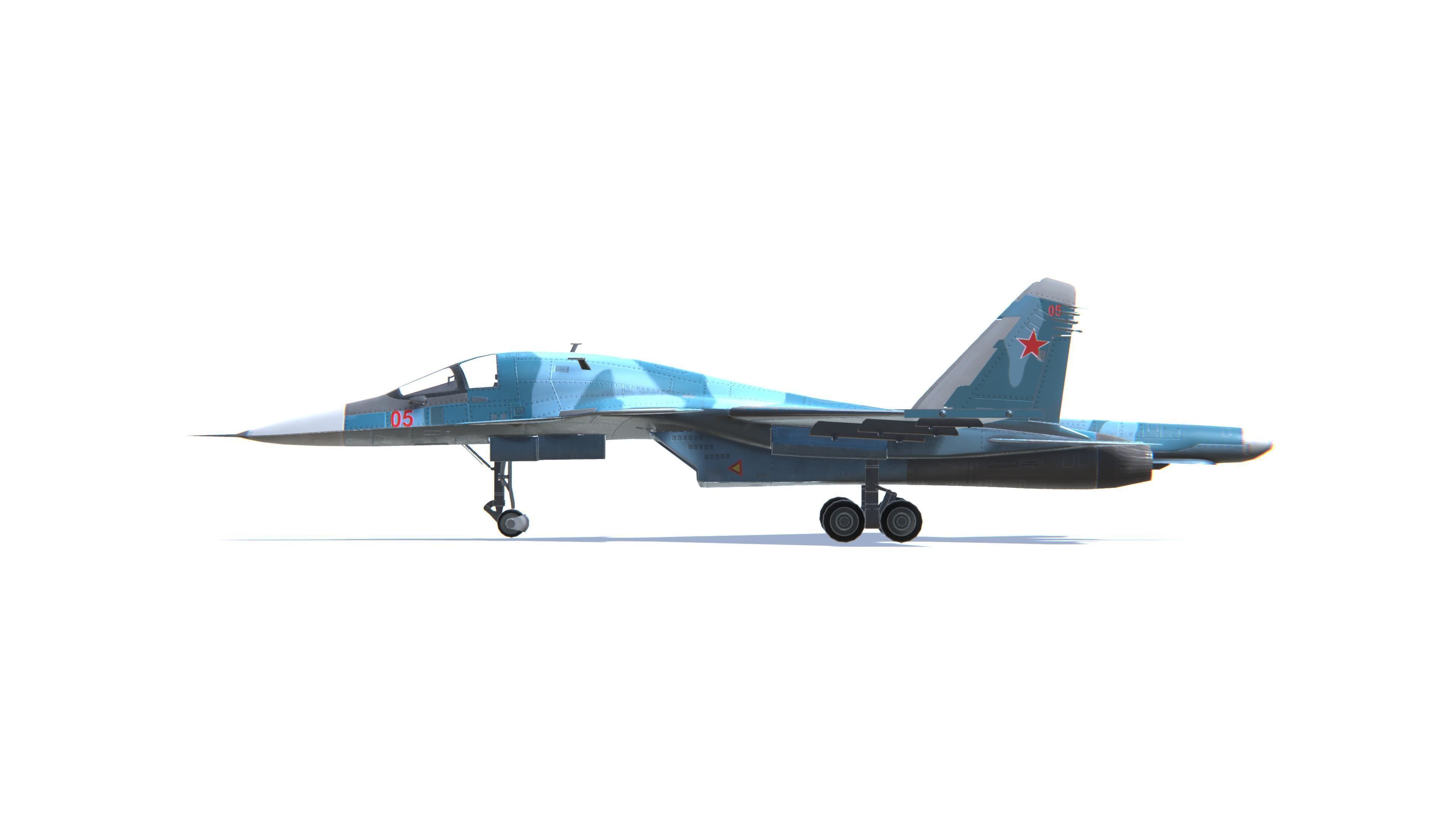 SU-34 Fullback Jet Fighter Aircraft Low-poly 3D model_21