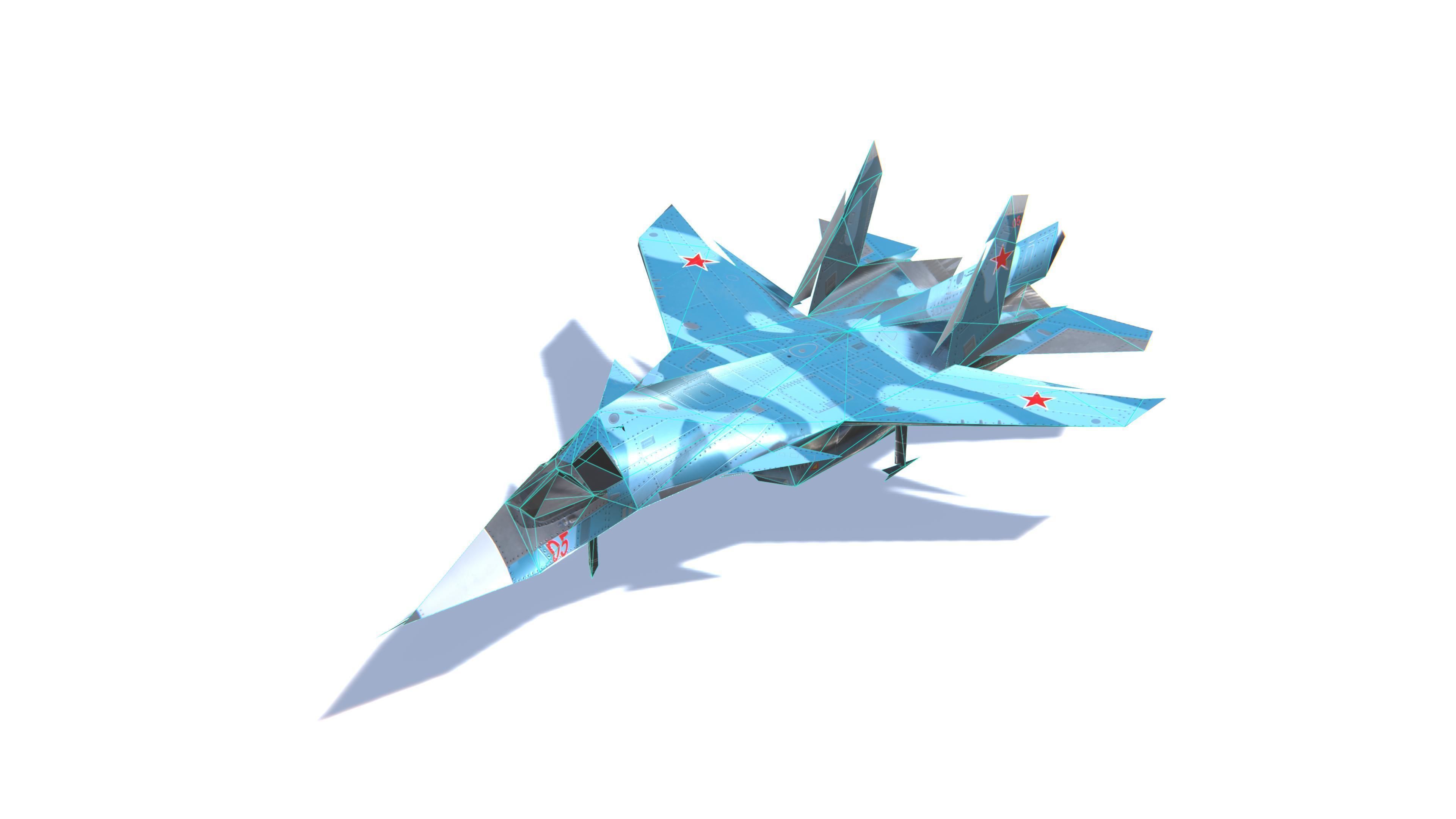 SU-34 Fullback Jet Fighter Aircraft Low-poly 3D model_29