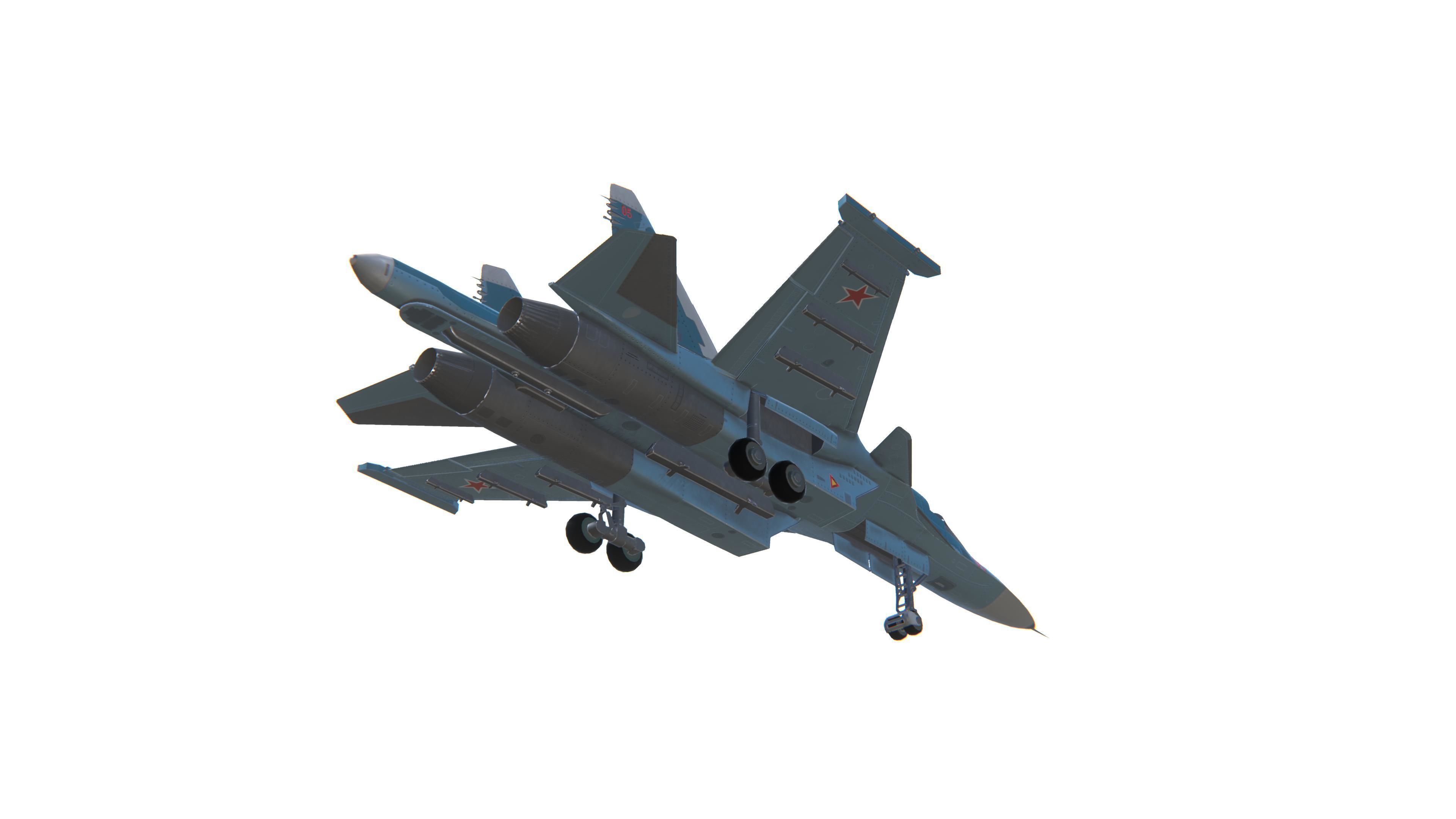 SU-34 Fullback Jet Fighter Aircraft Low-poly 3D model_14