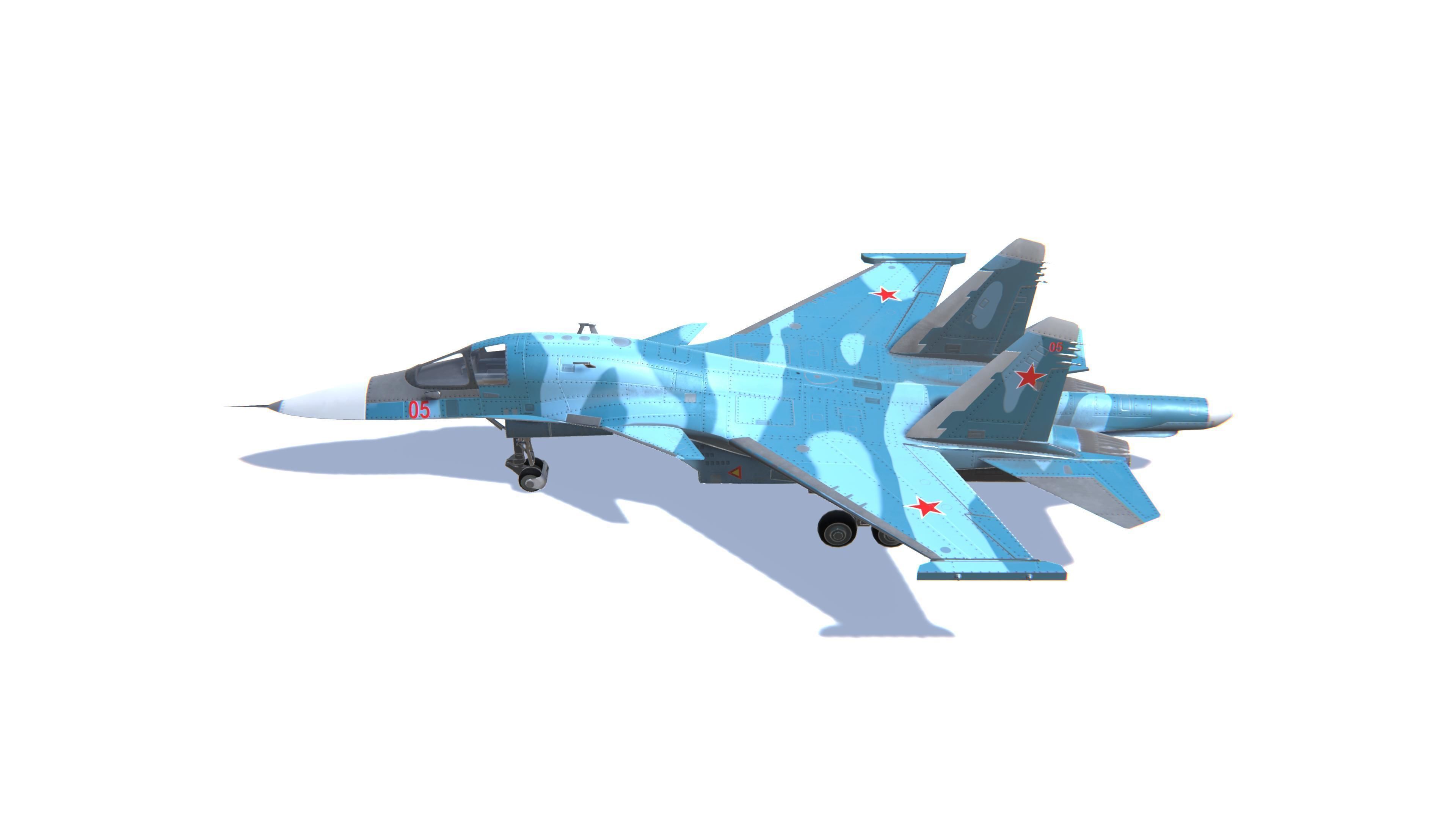 SU-34 Fullback Jet Fighter Aircraft Low-poly 3D model_8