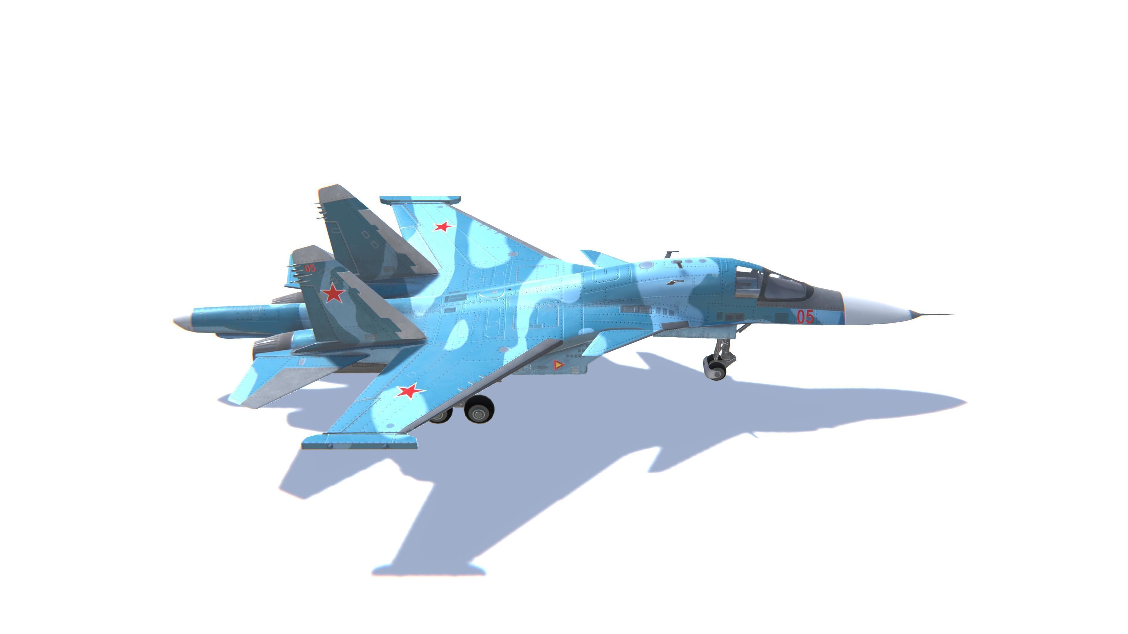 SU-34 Fullback Jet Fighter Aircraft Low-poly 3D model_4