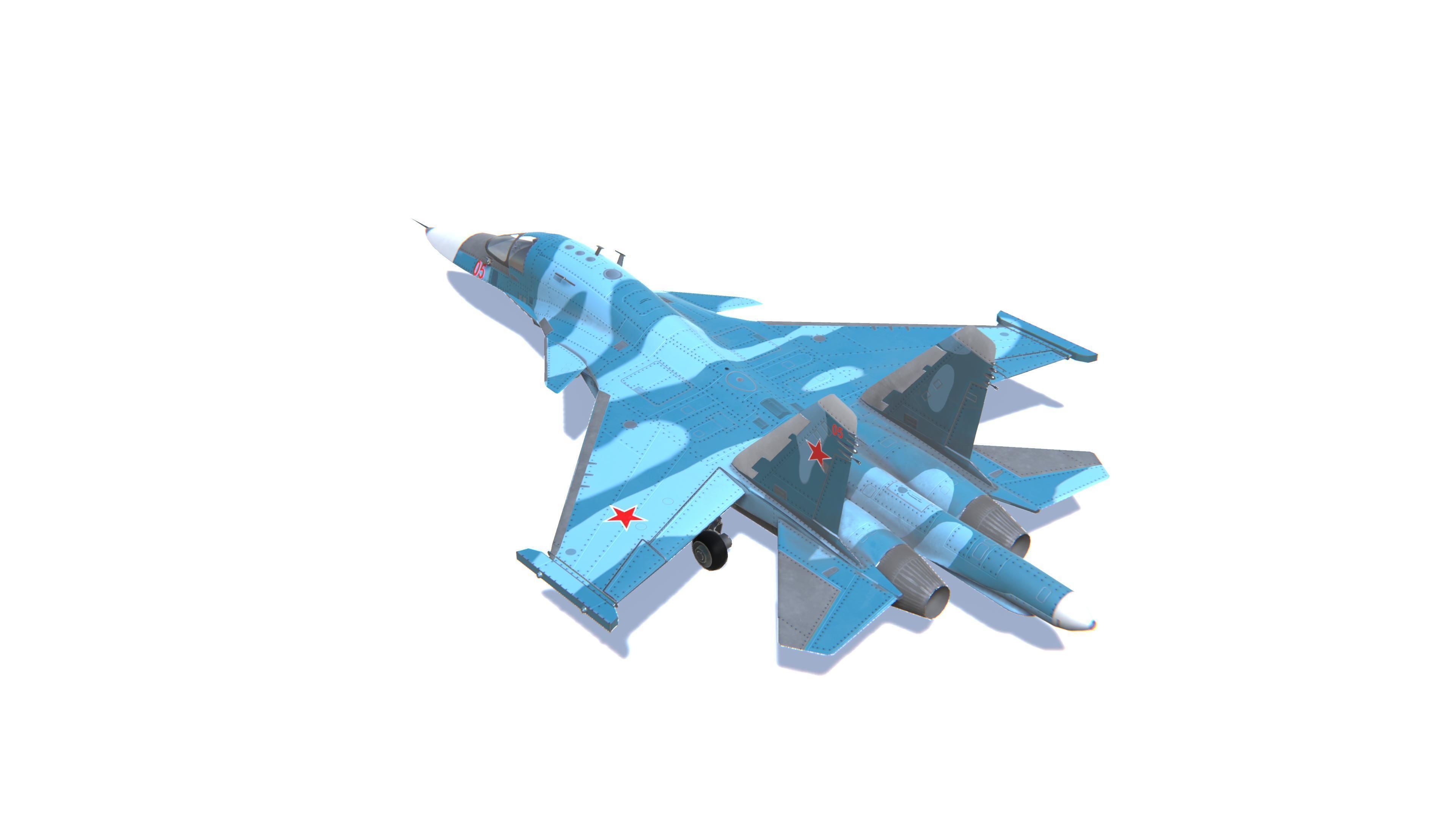 SU-34 Fullback Jet Fighter Aircraft Low-poly 3D model_7