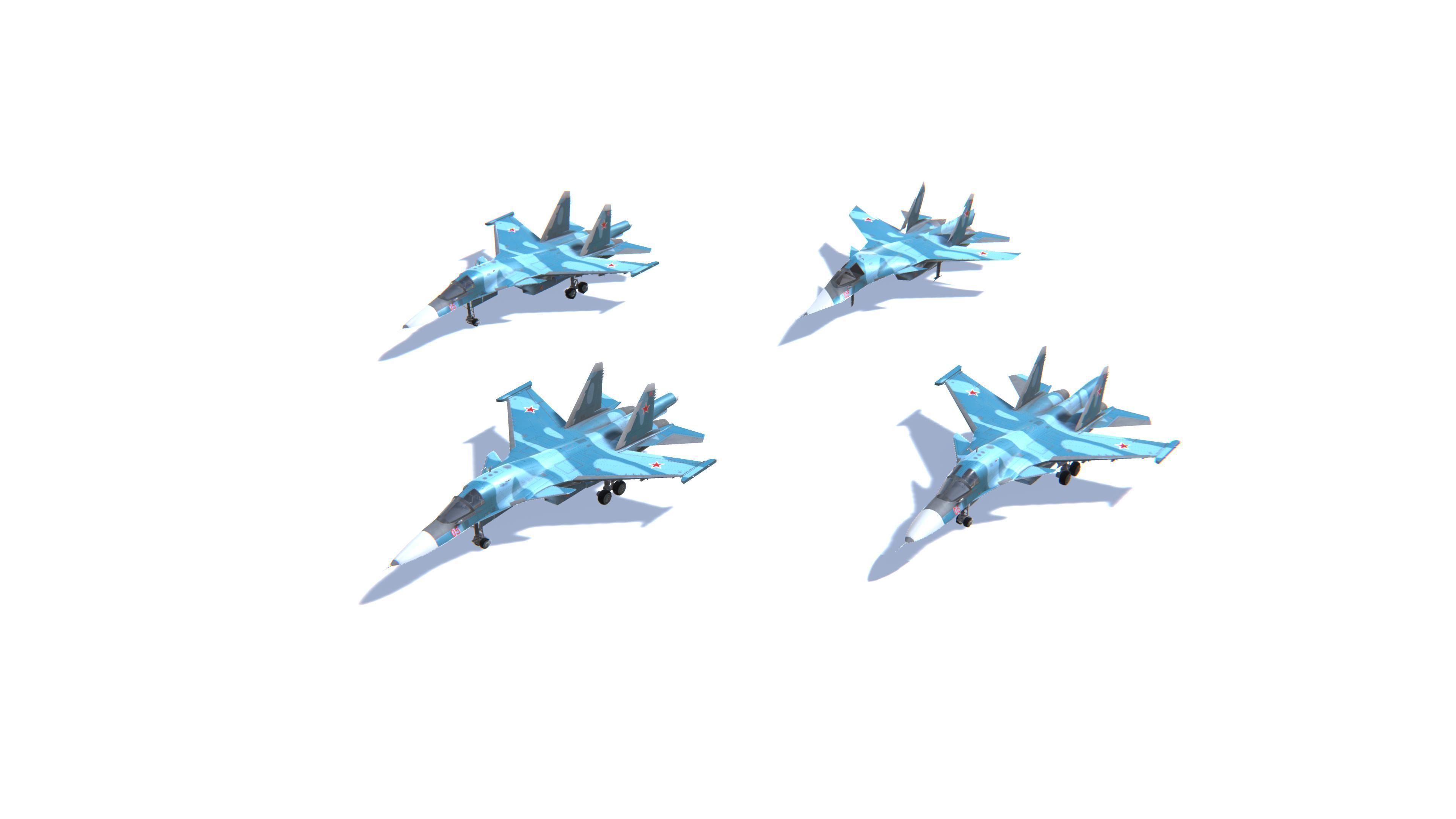 SU-34 Fullback Jet Fighter Aircraft Low-poly 3D model_24
