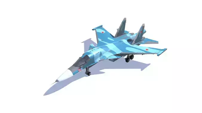 SU-34 Fullback Jet Fighter Aircraft Low-poly 3D model