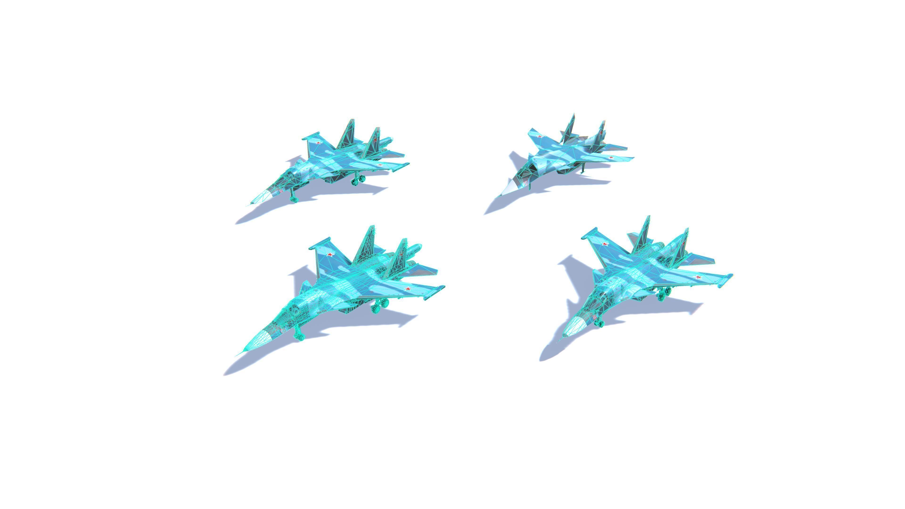 SU-34 Fullback Jet Fighter Aircraft Low-poly 3D model_25