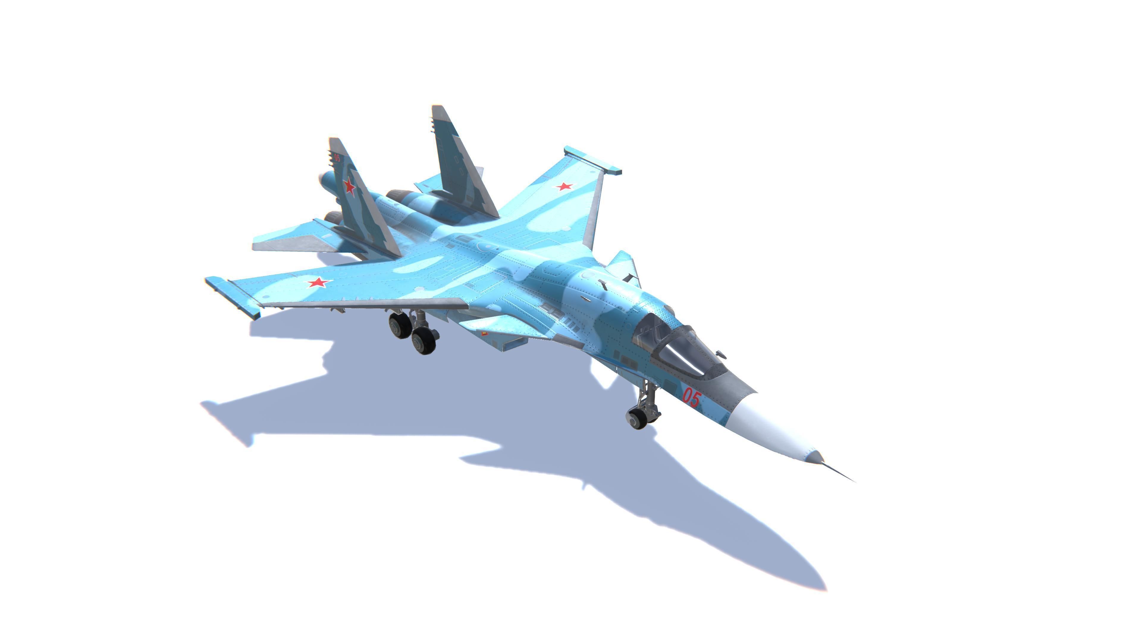 SU-34 Fullback Jet Fighter Aircraft Low-poly 3D model_3