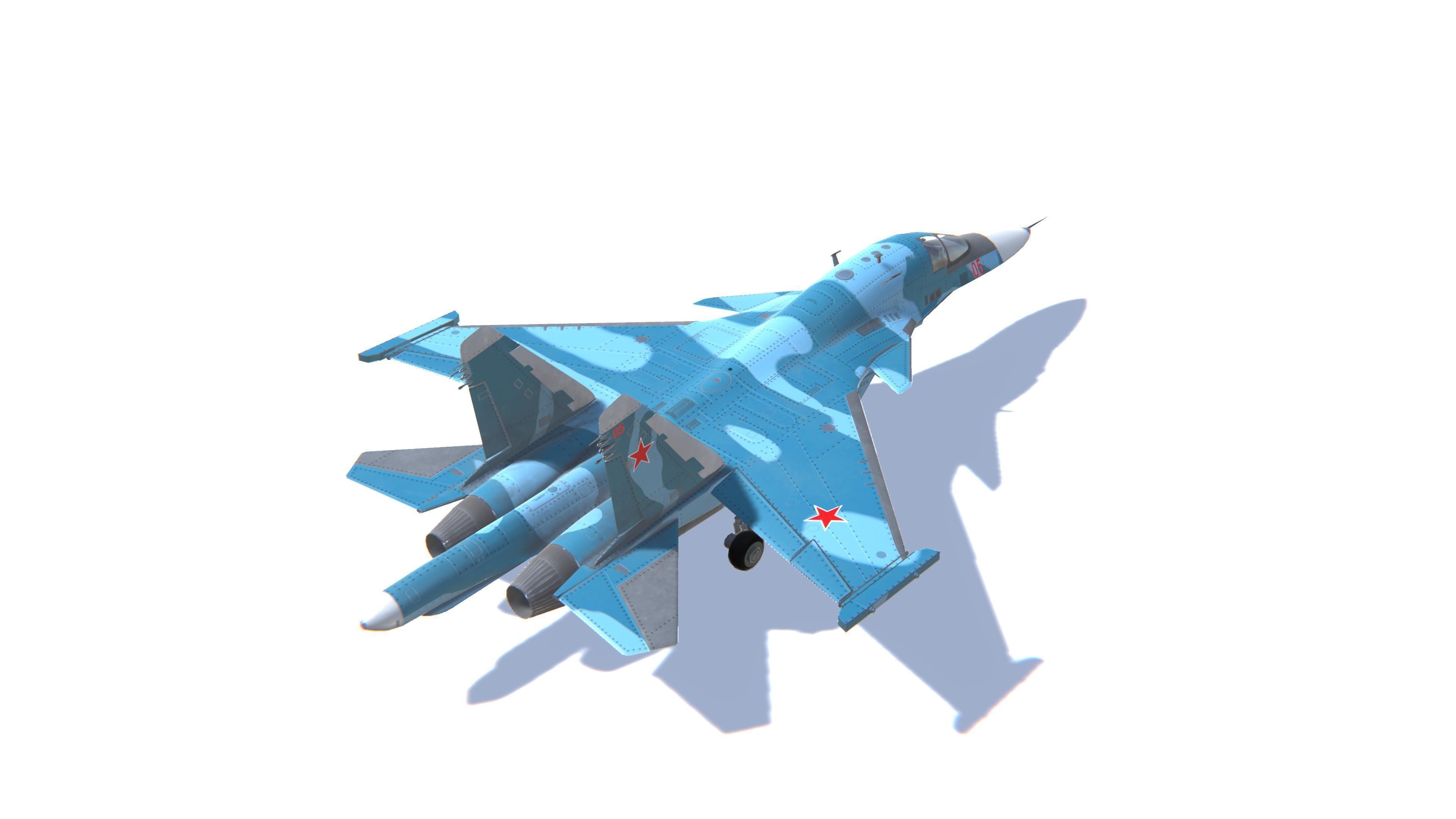SU-34 Fullback Jet Fighter Aircraft Low-poly 3D model_5