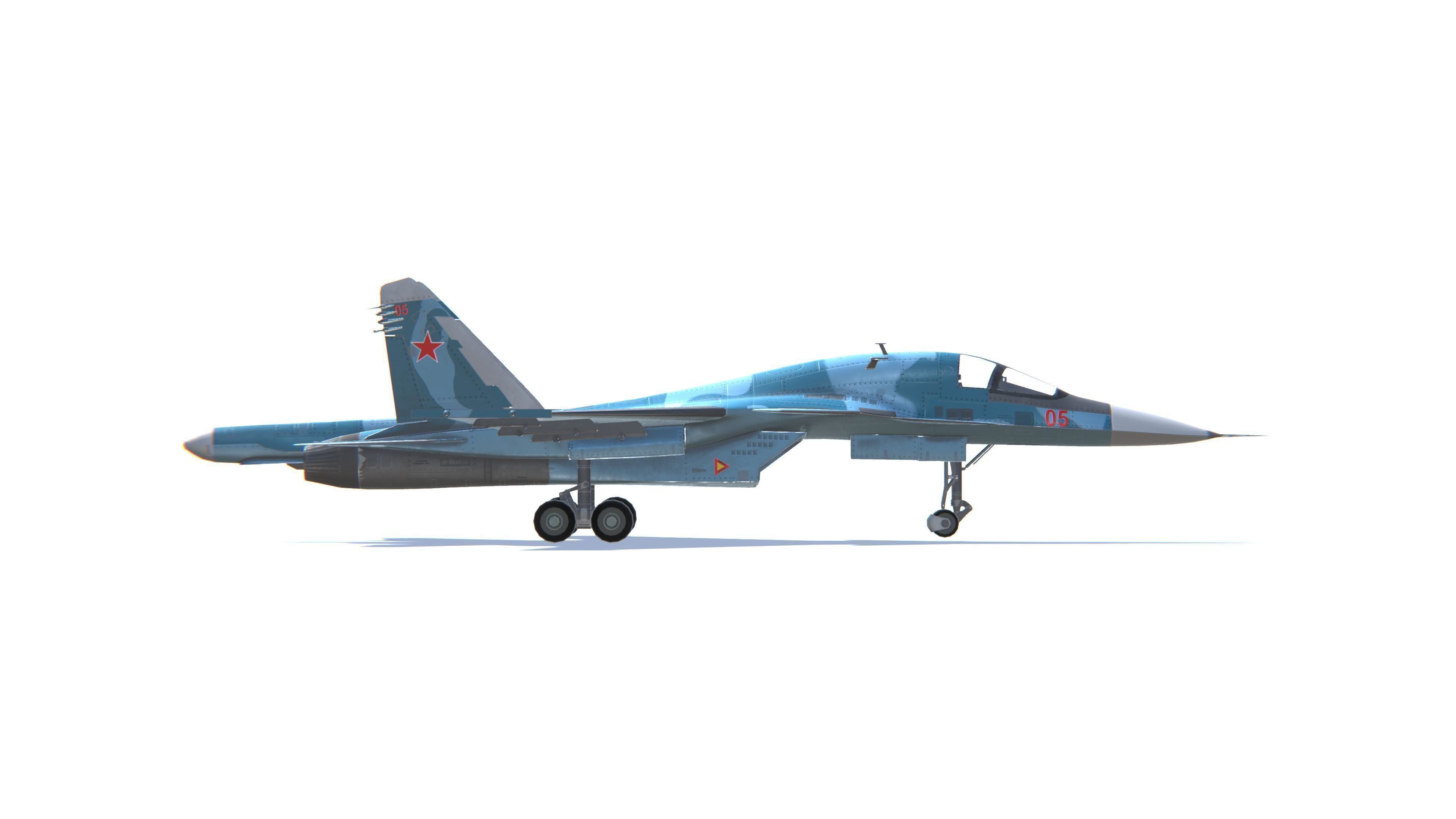 SU-34 Fullback Jet Fighter Aircraft Low-poly 3D model_19