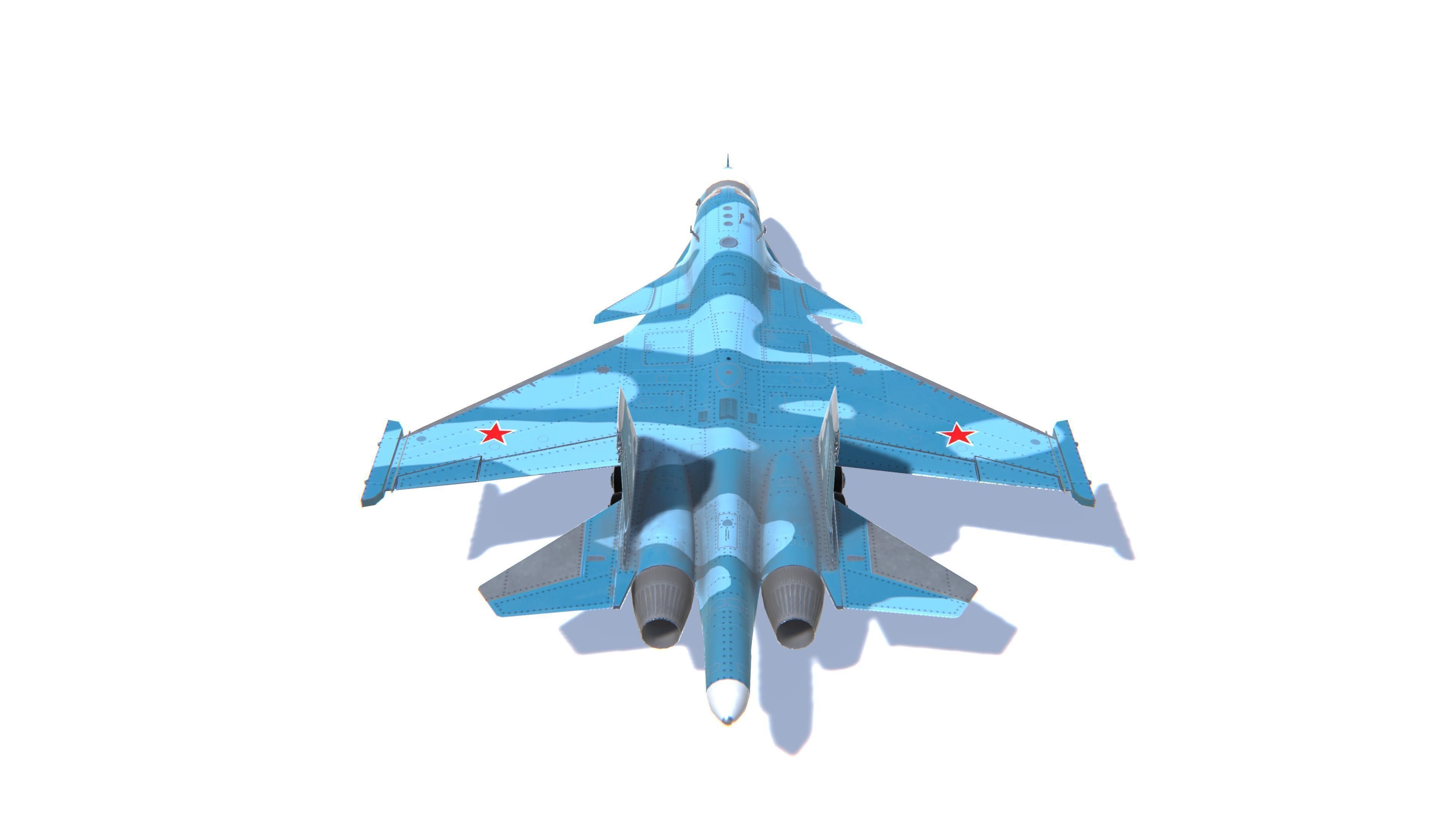 SU-34 Fullback Jet Fighter Aircraft Low-poly 3D model_6
