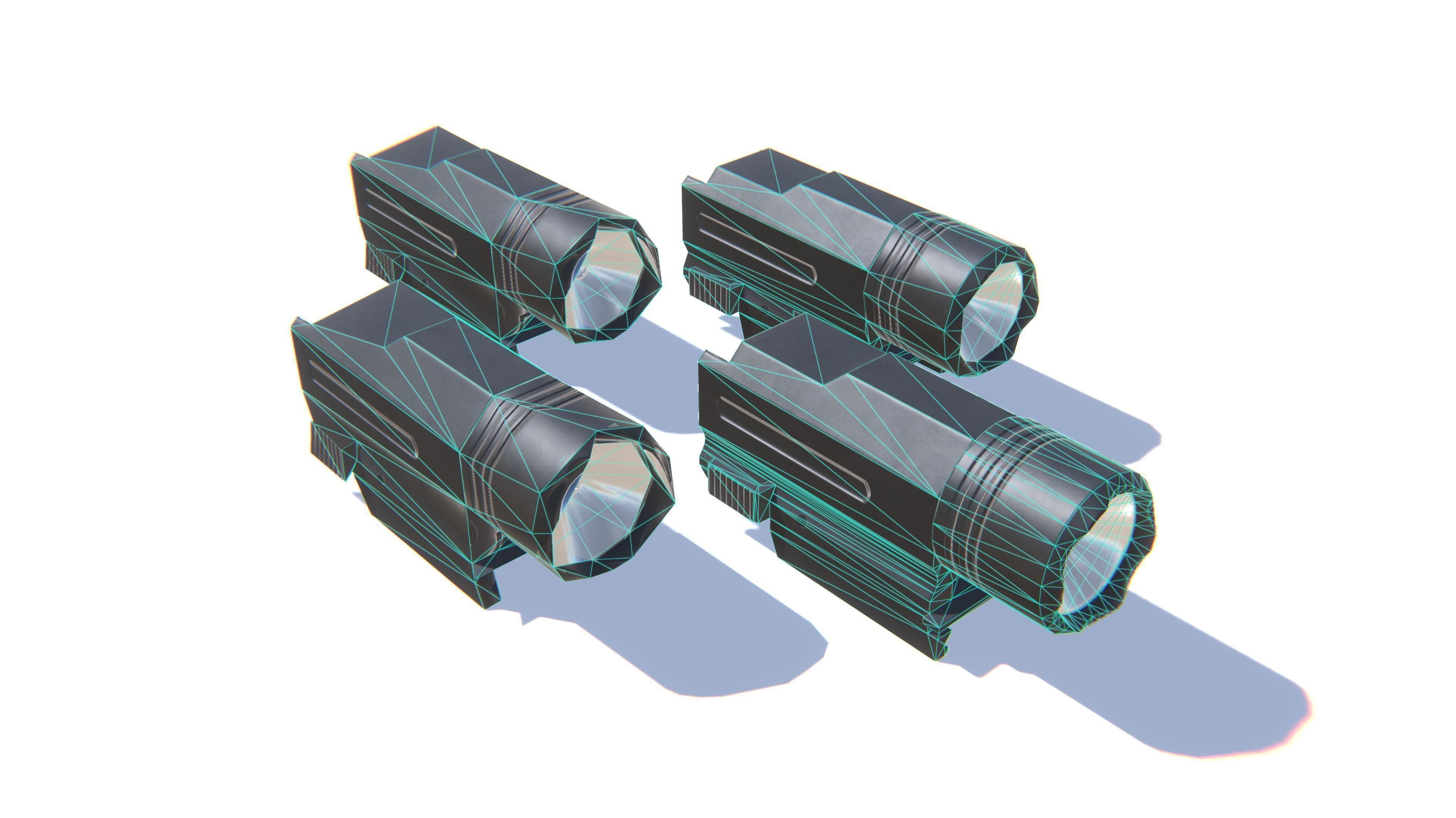 Tactical Flashlight Low-poly 3D model_25