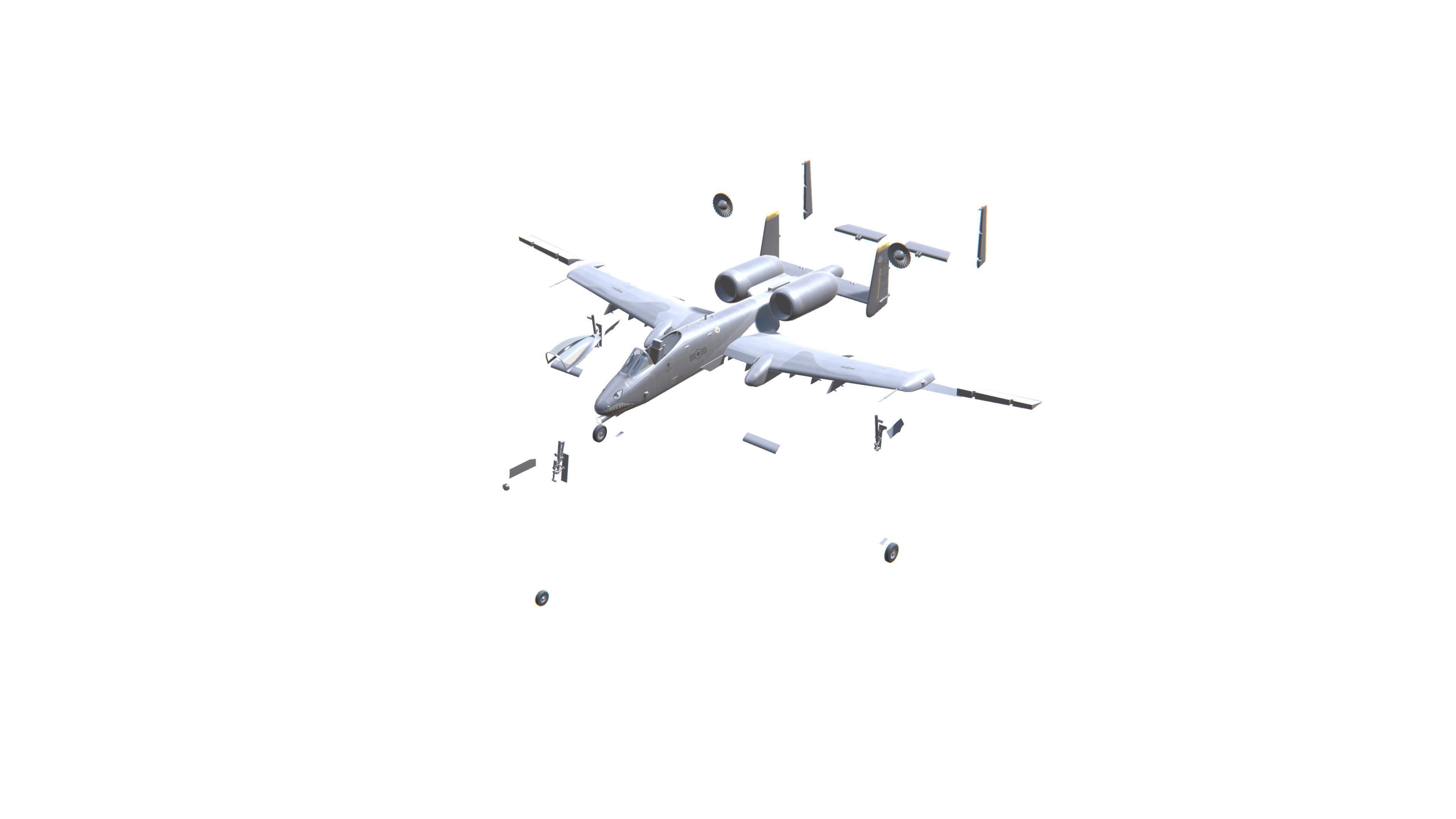 A-10 Thunderbolt Jet Fighter Aircraft Low-poly 3D model_9